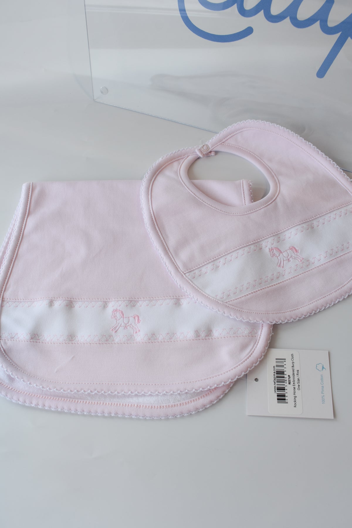 Pink Rocking Horse Embroidered Bib