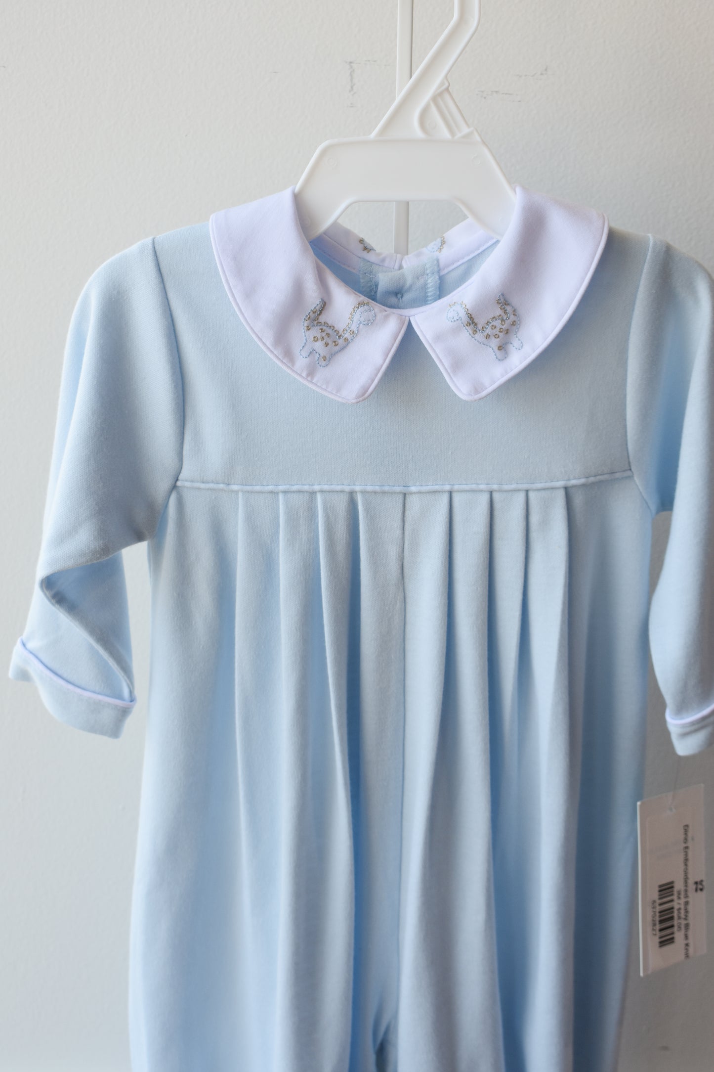 Dino Embroidered Baby Blue Knit Longall