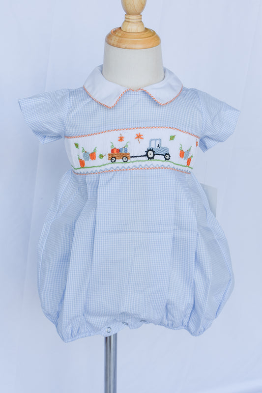 Pumpkin Patch Cutie Blue Smocked Blake Bubble