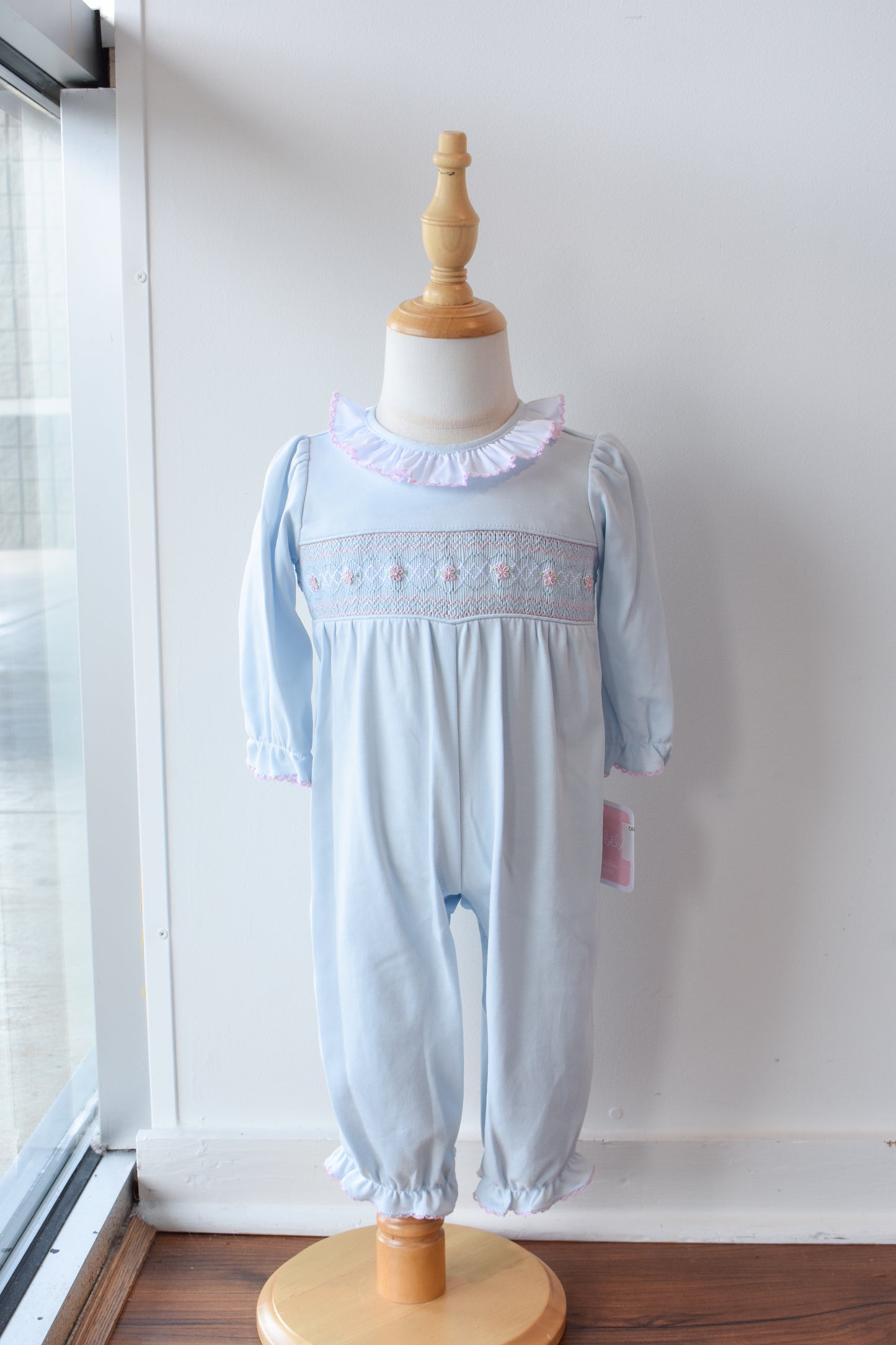 Olivia's Smocked Ruffle Trim Knit Romper