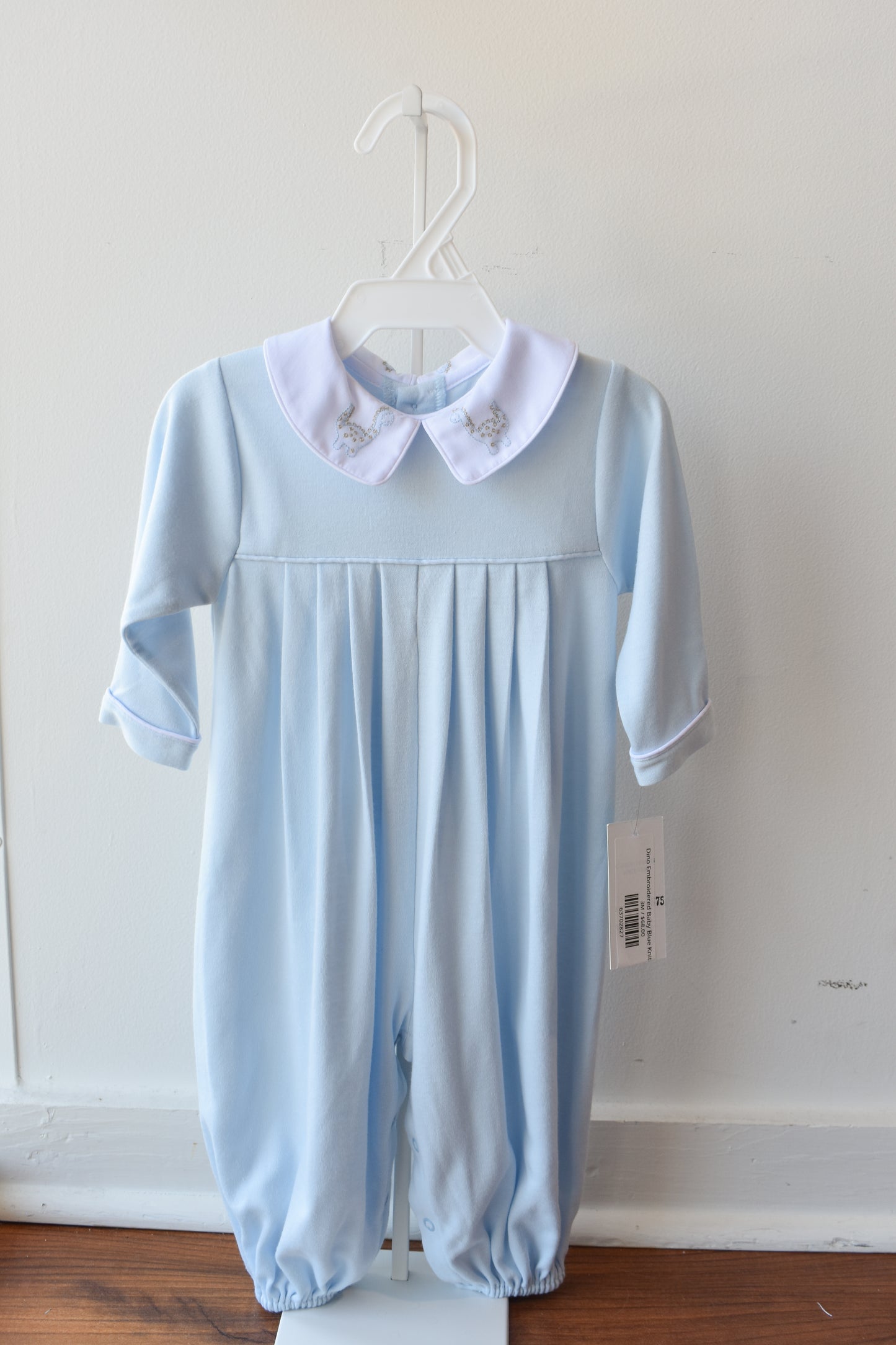 Dino Embroidered Baby Blue Knit Longall