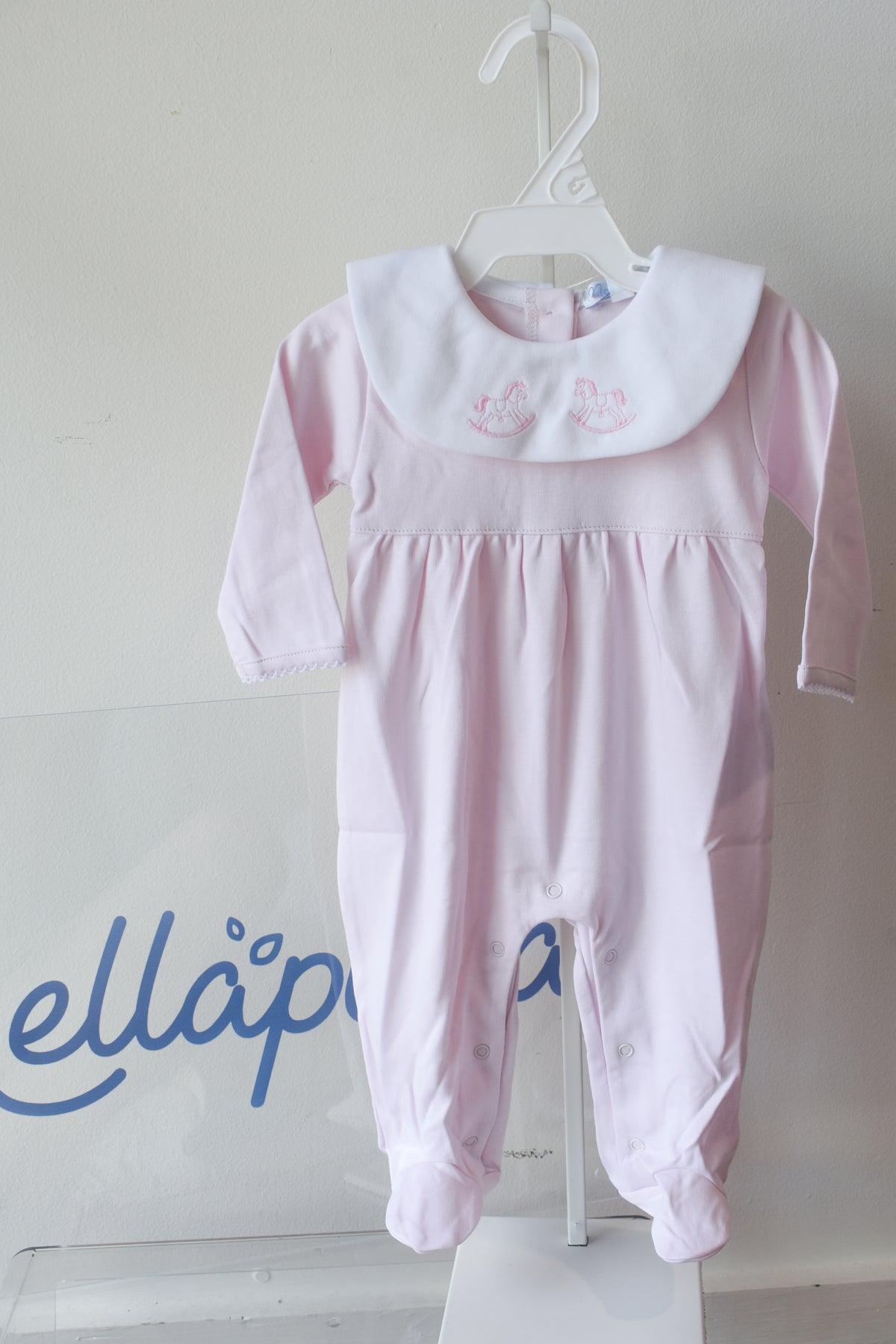Pink Rocking Horse Embroidered Footie