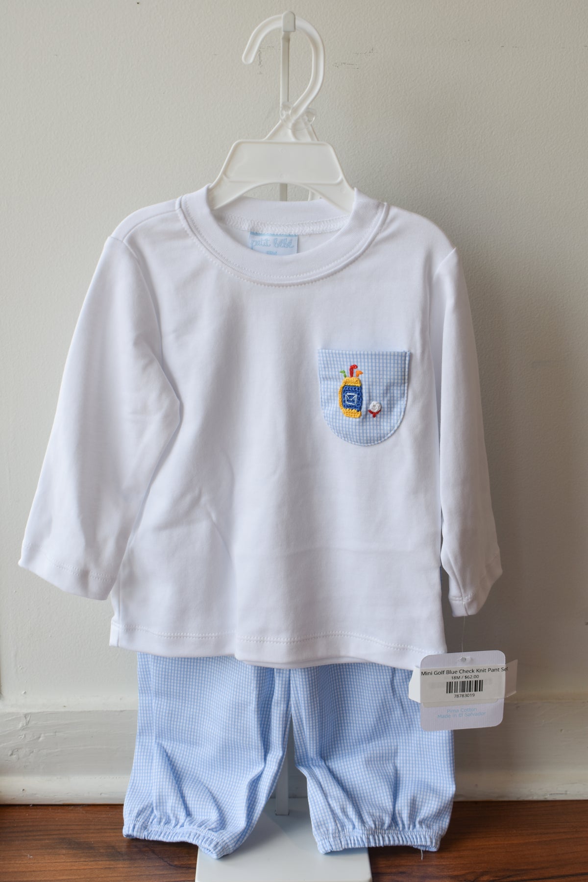 Mini Golf Blue Check Knit Pant Set