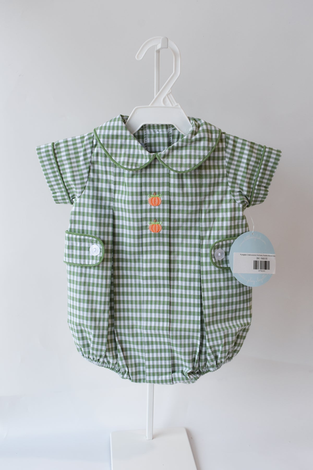 Pumpkin Embroidered Nicholas Bubble-Watercress Gingham