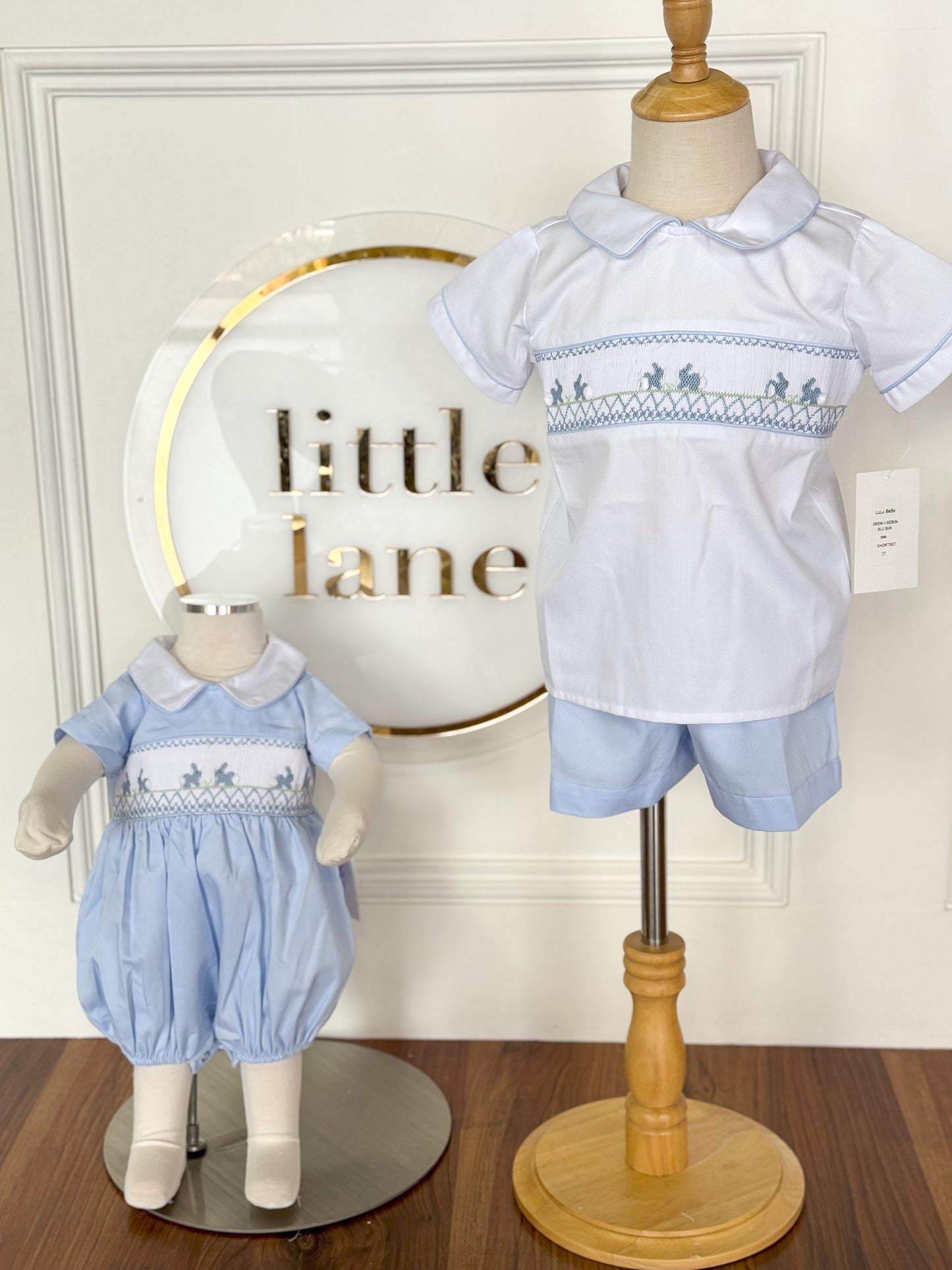 Bunny Rabbit Smocked- Drew Collared Short Set