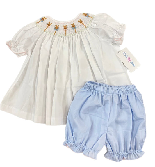 Smocked White Set W/ Rabbits