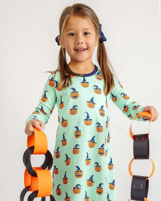 Long Sleeve Polly Play Dress-Olde Jolly Jack O Lantern