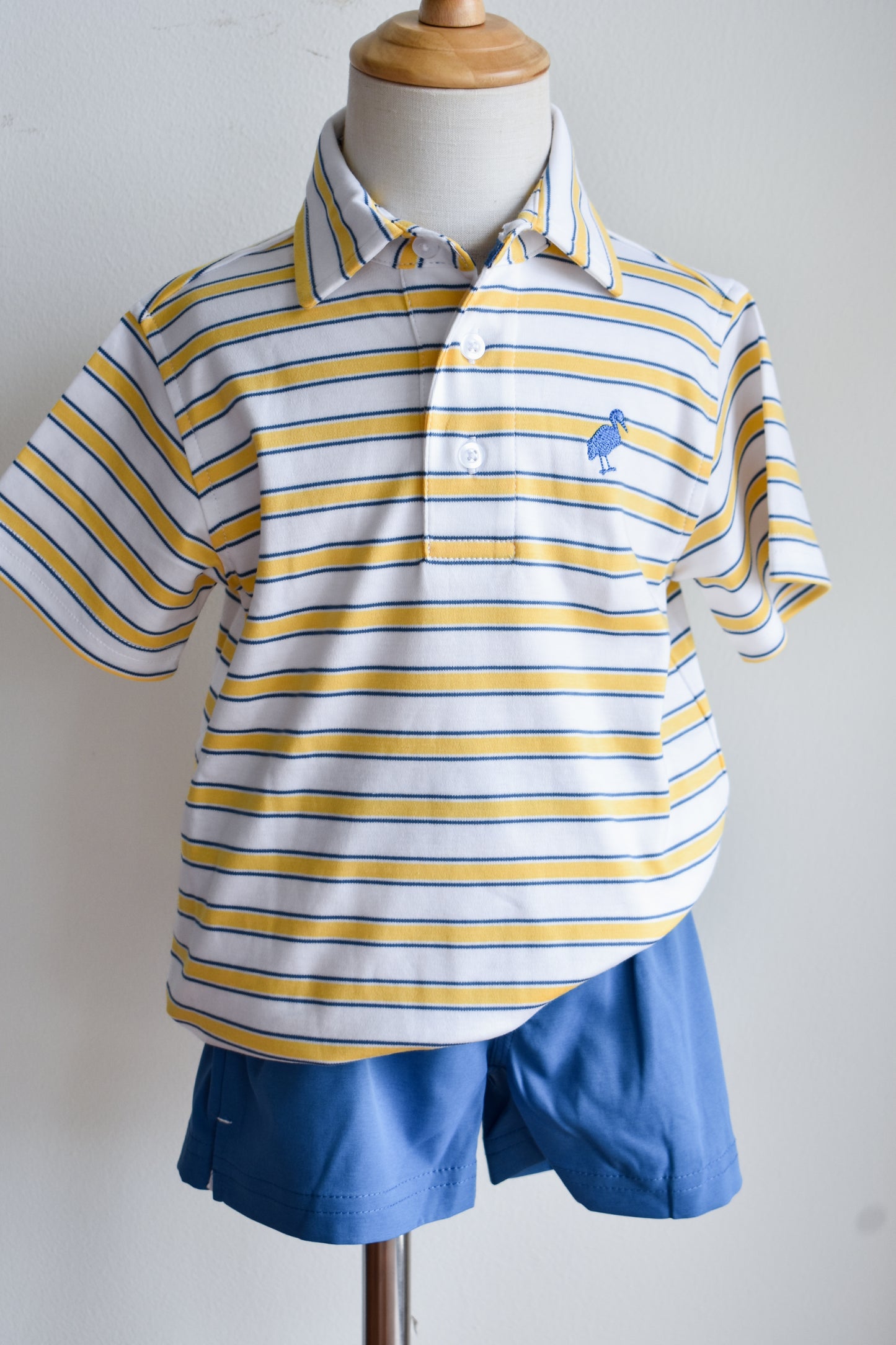 Prim and Proper Polo-Lake Claire Lines/Wood Boat Blue