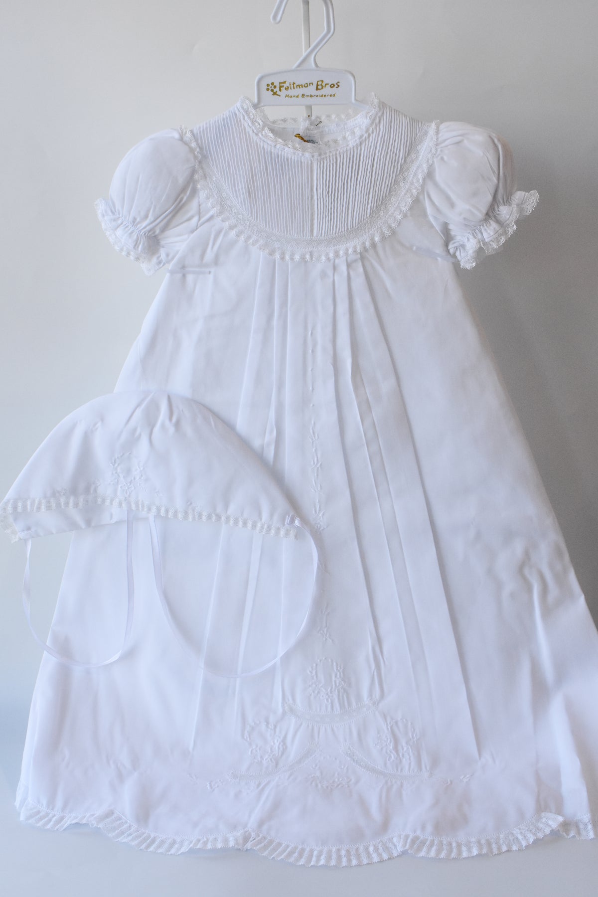 Girl's Pintuck and Lace Special Occasion Gown/Bonnet Set