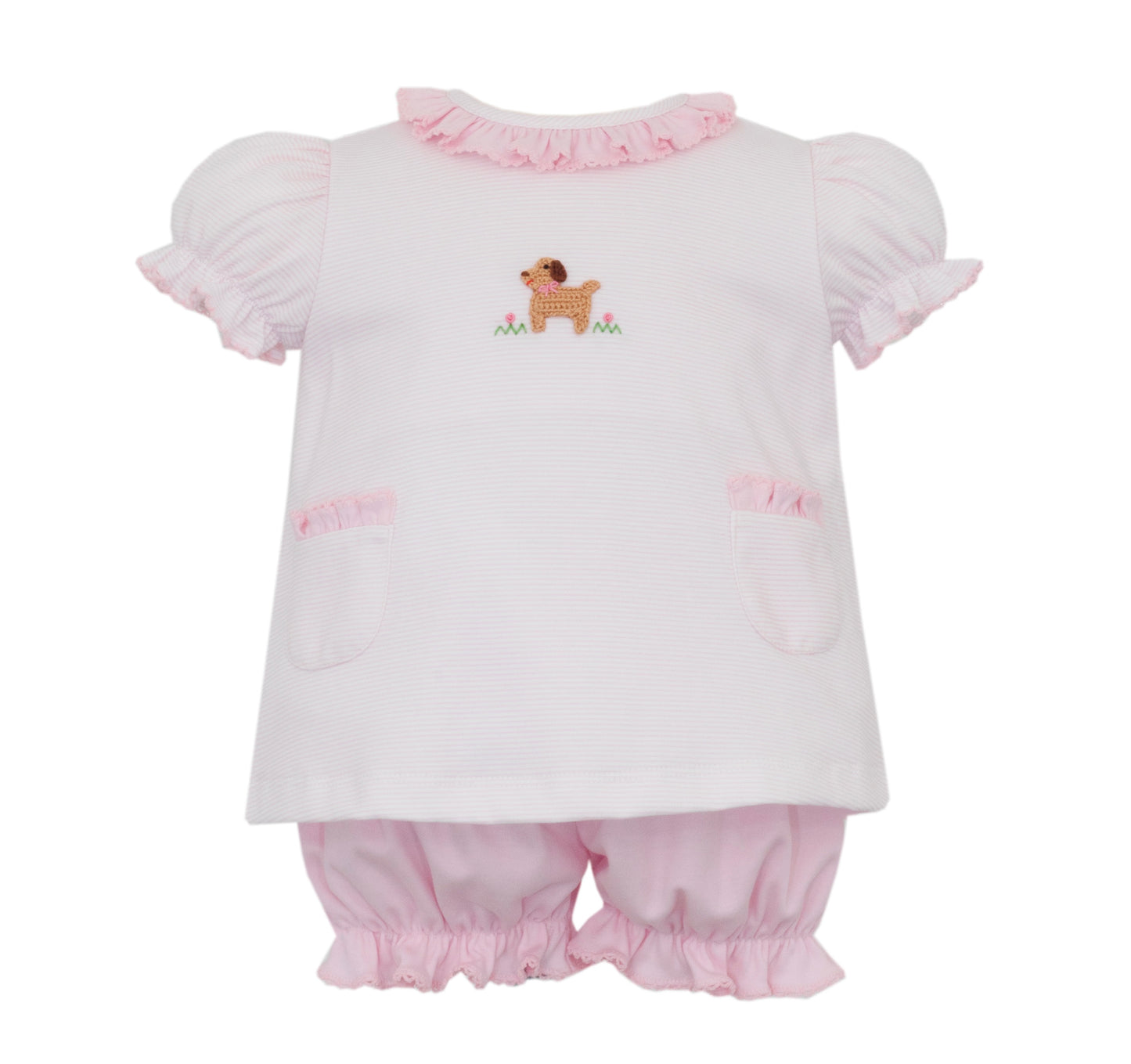 Petit Pups Pink Stripe Knit Bloomer Set