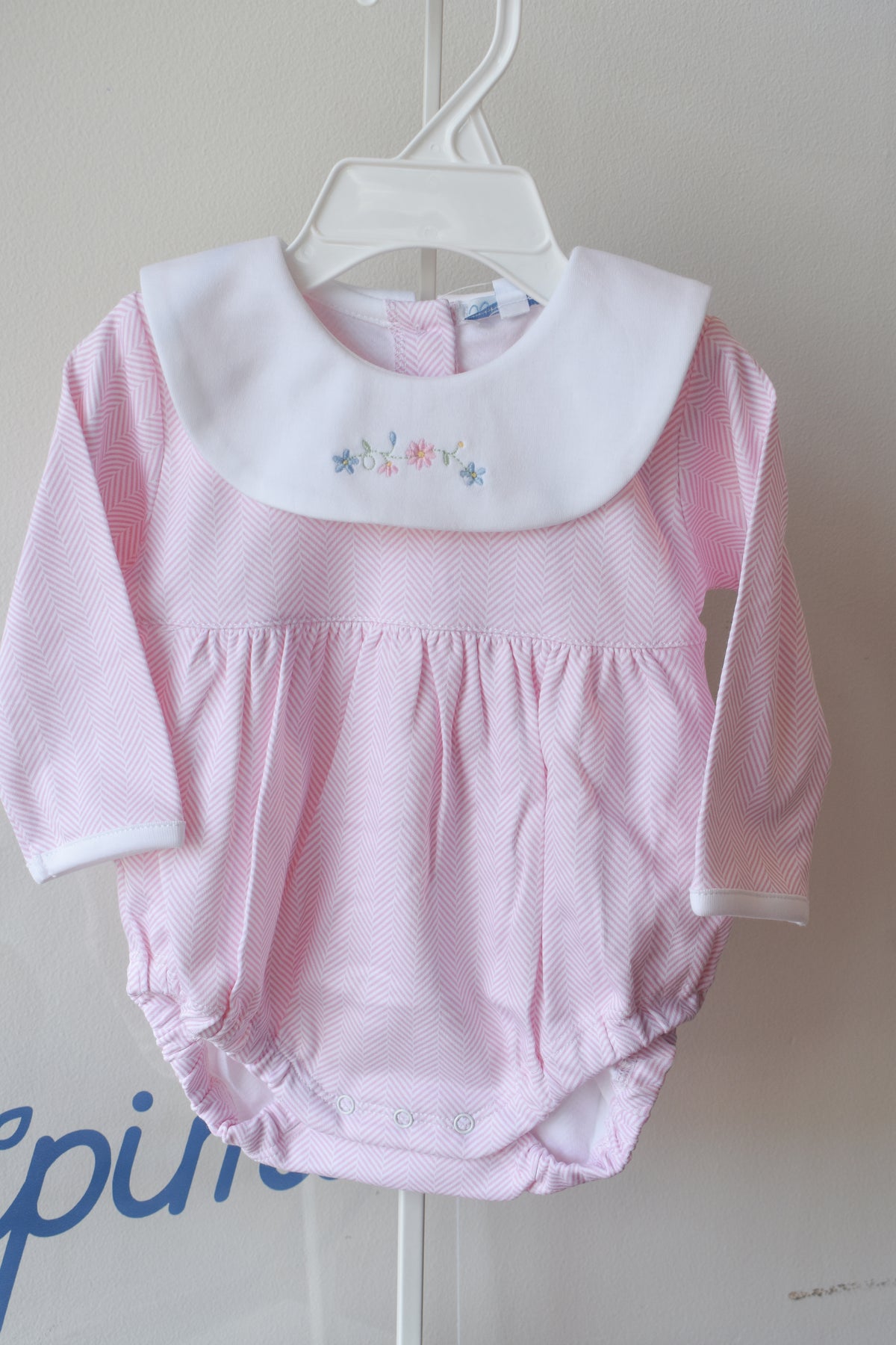 Pink Herringbone Floral Embroidered Bubble