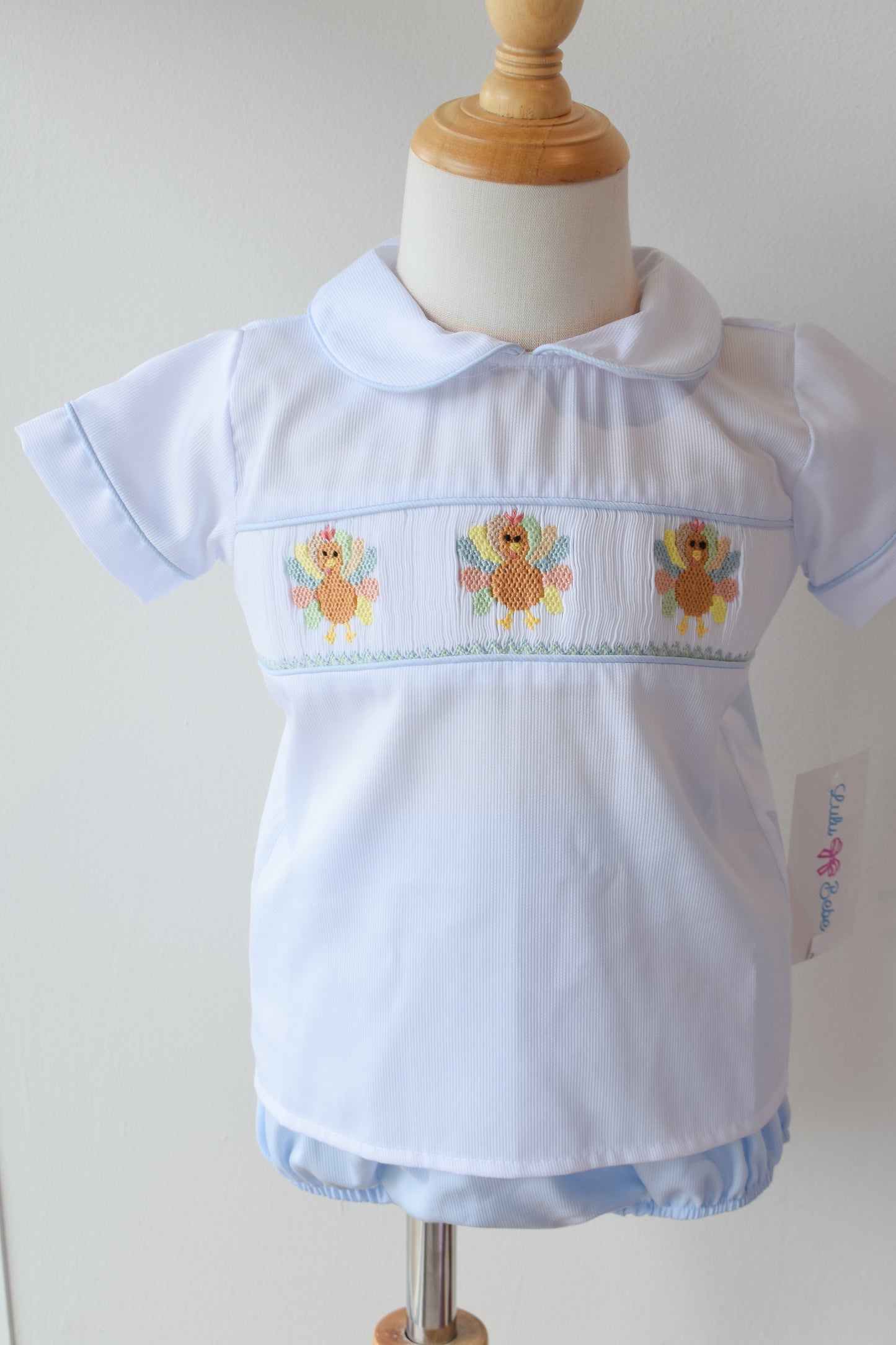 Champ’s Colorful Turkeys Smocked Diaper Set