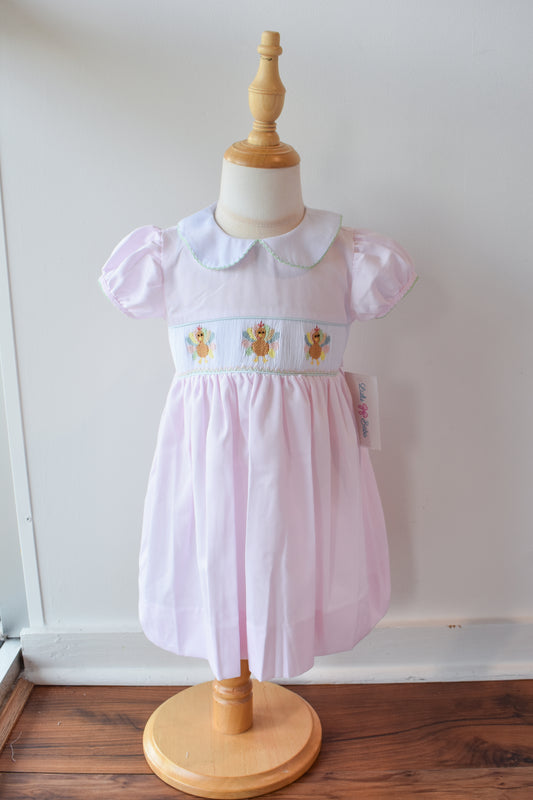 Rose's Colorful Turkeys Smocked Collared Dress