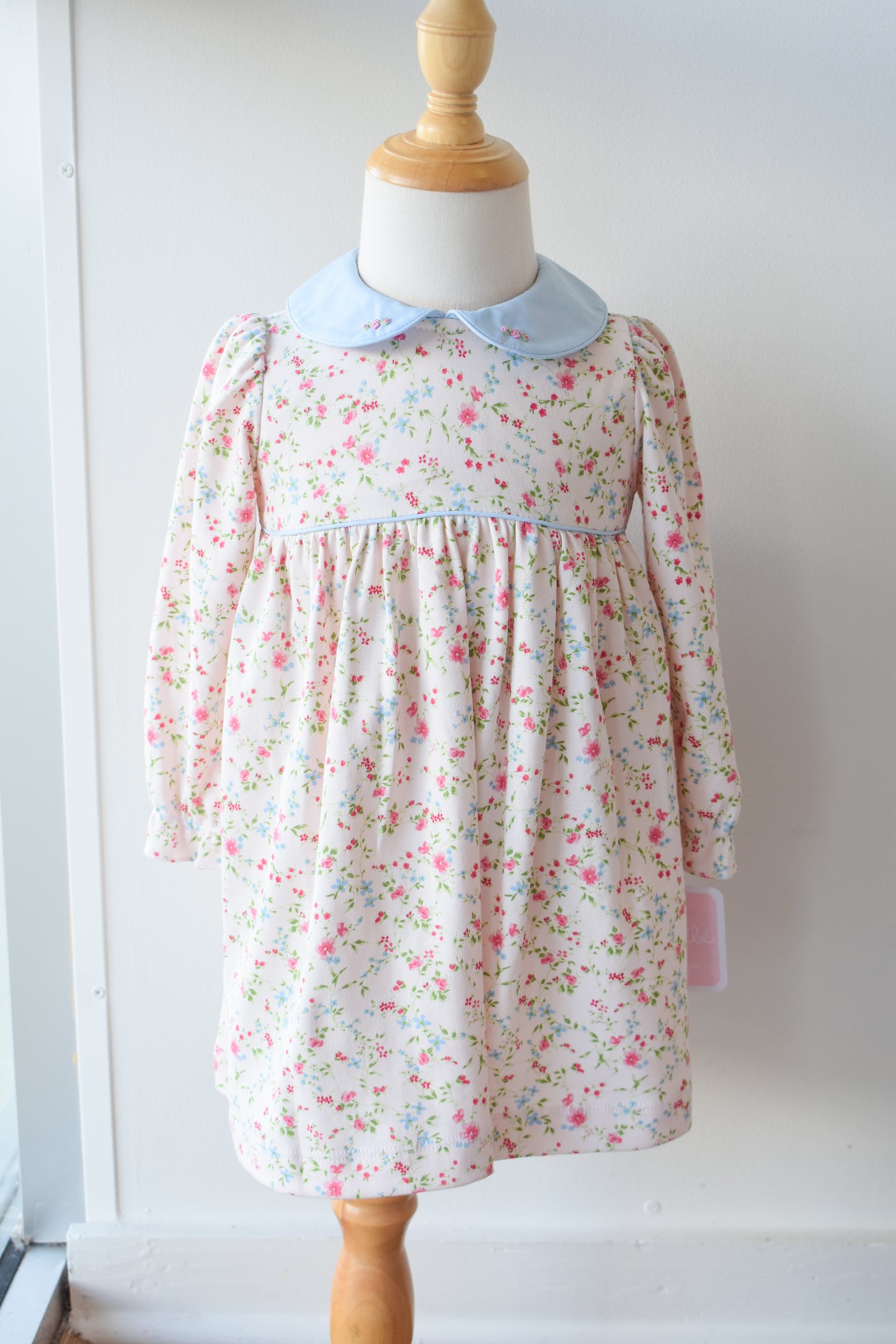 Pink Peonies Long Sleeve Knit Dress