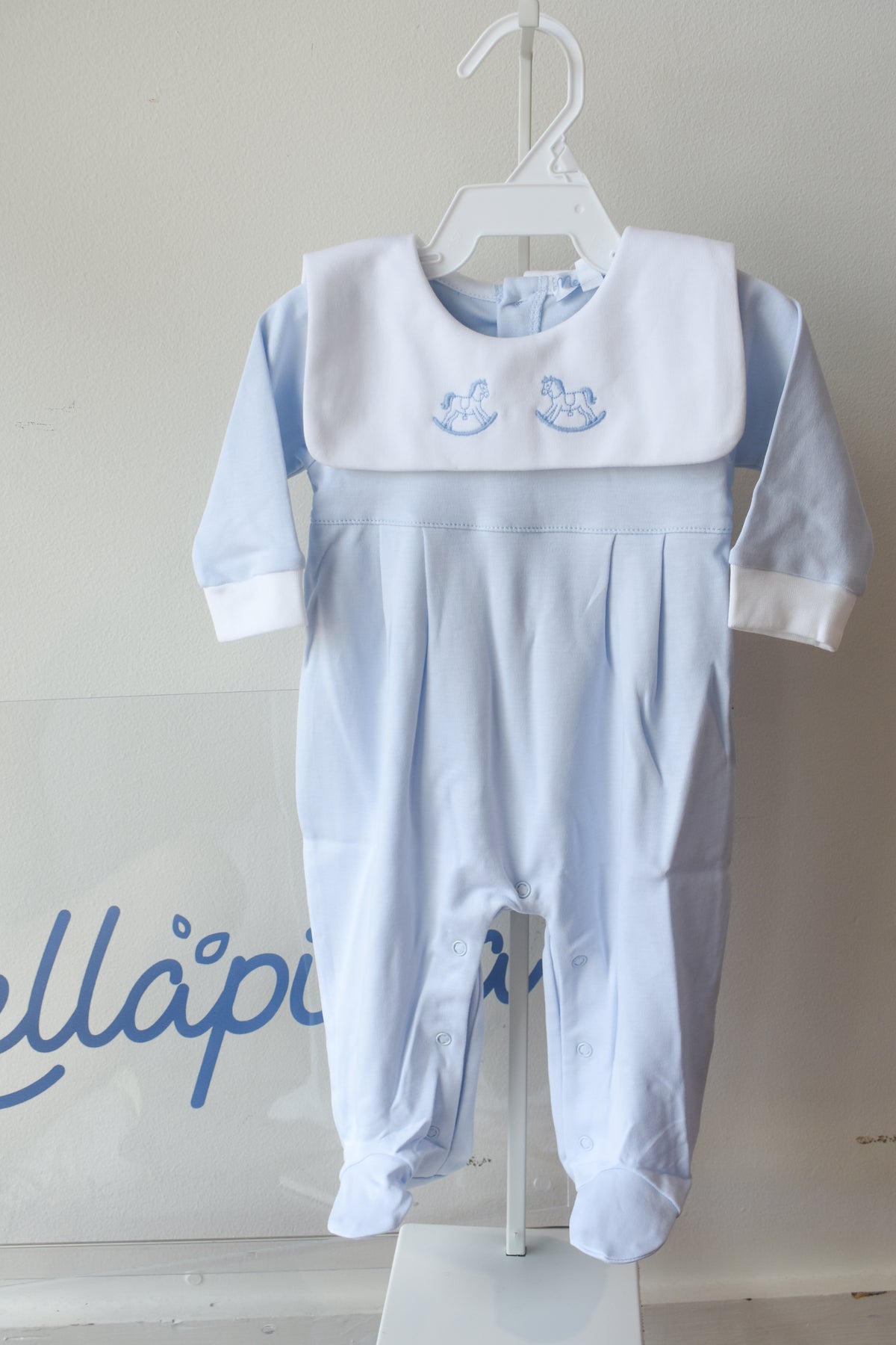 Blue Rocking Horse Embroidered Footie