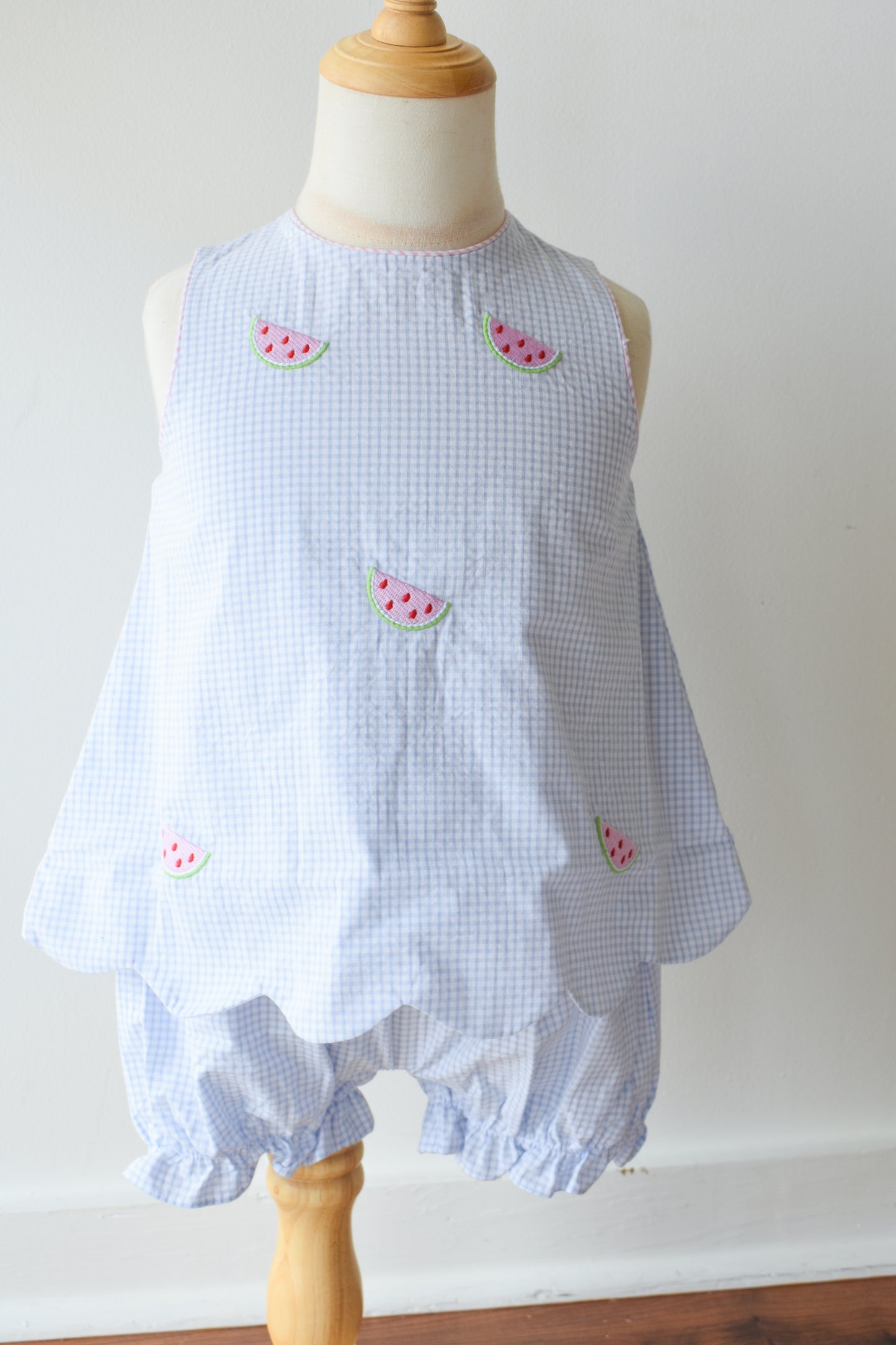 Embroidered Bow Back Bloomer Set-Watermelon