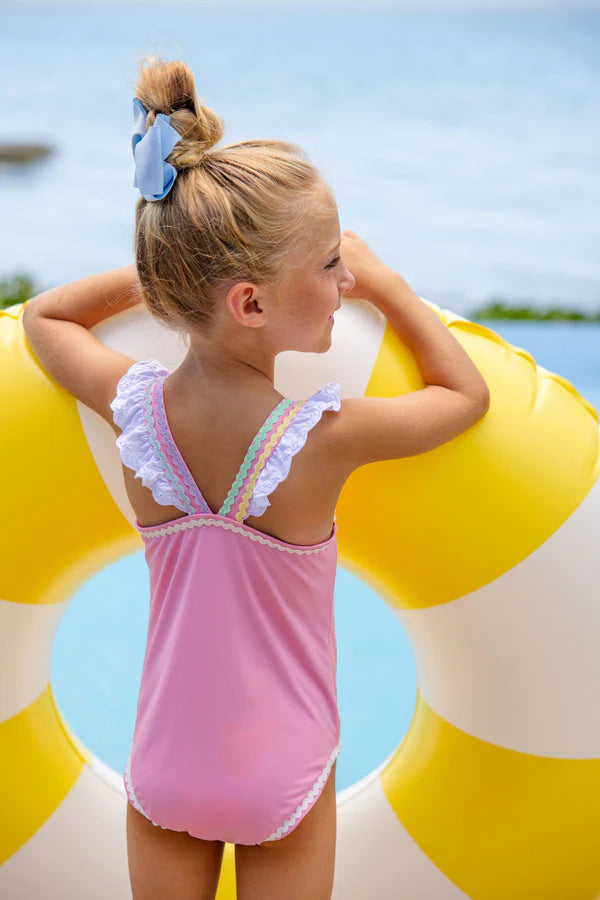 Long Bay Bathing Suit-Hamptons Hot Pink/Multicolor Ric Rac