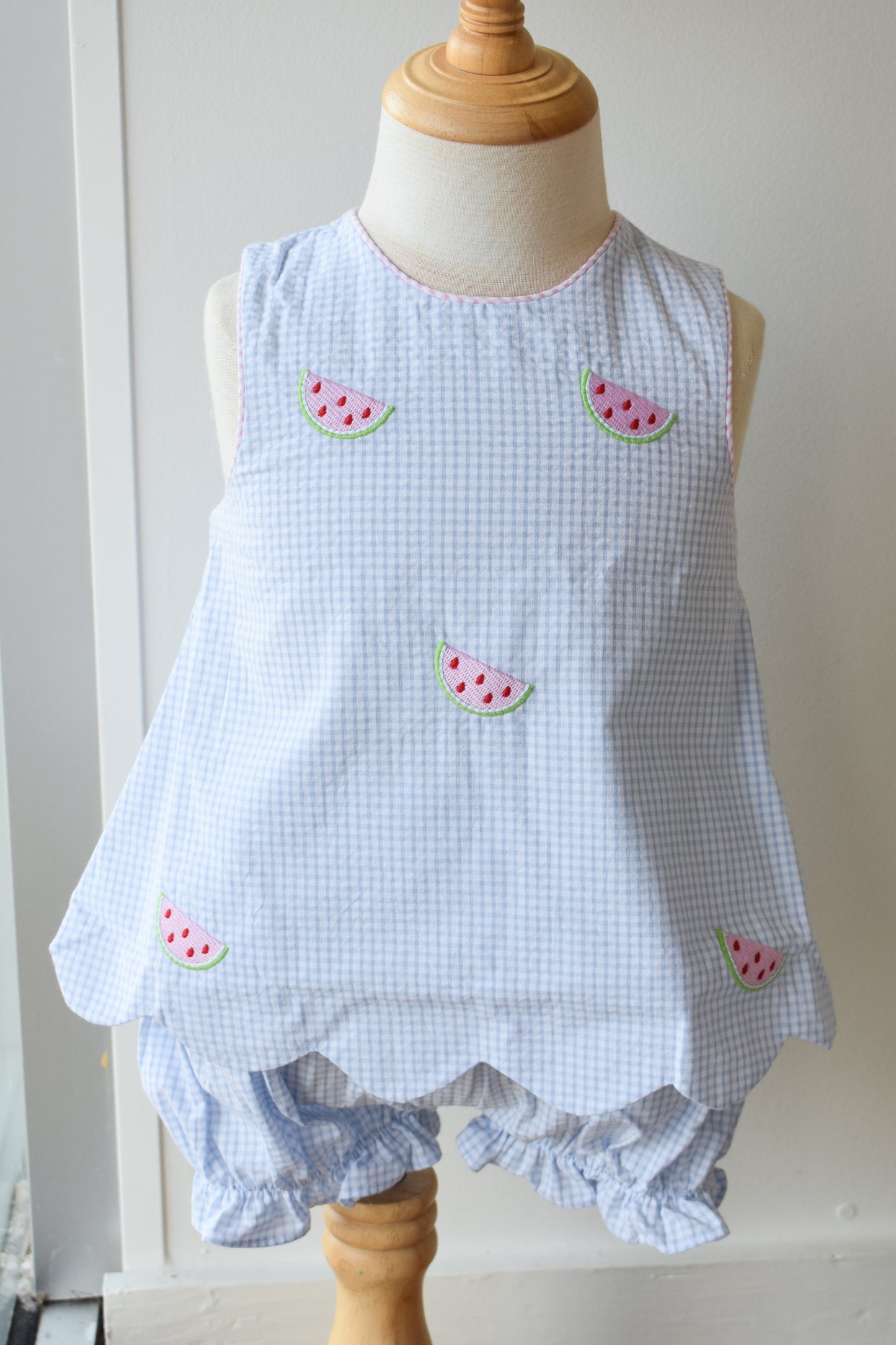 Embroidered Bow Back Bloomer Set-Watermelon