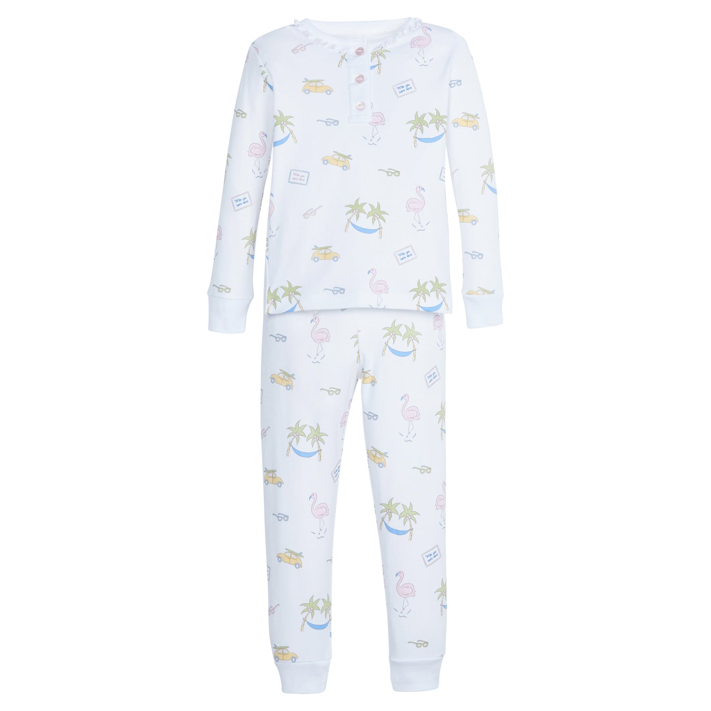 Ruffle Printed Jammies-Wish You Were Here