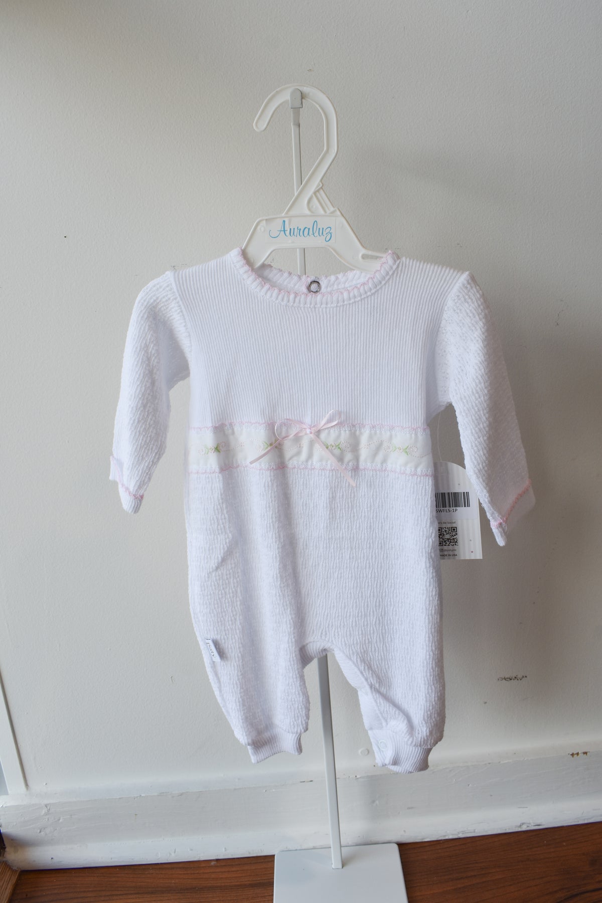 Paty Swiss Floral Trim White Knit Romper
