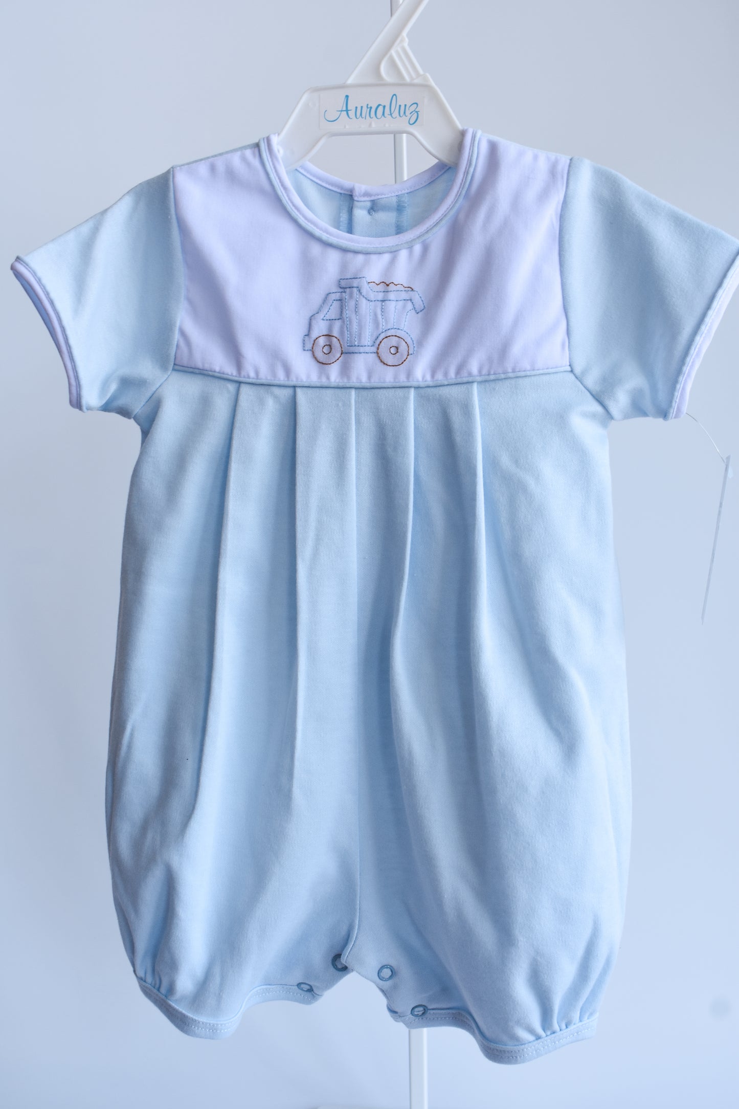 Little Loader Blue Knit Bubbled Romper