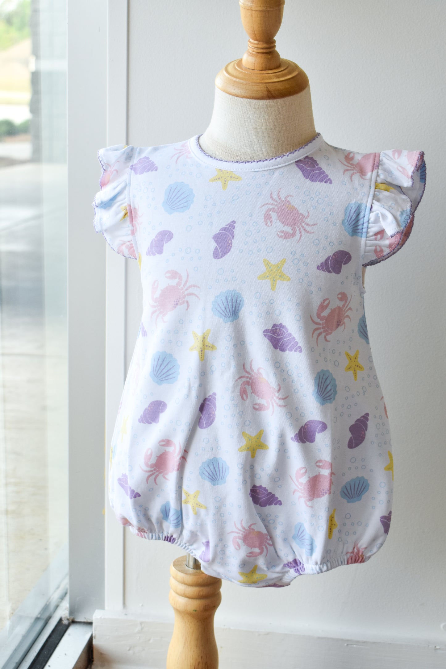 Printed Angel Sleeve Knit Bubble-Seashells