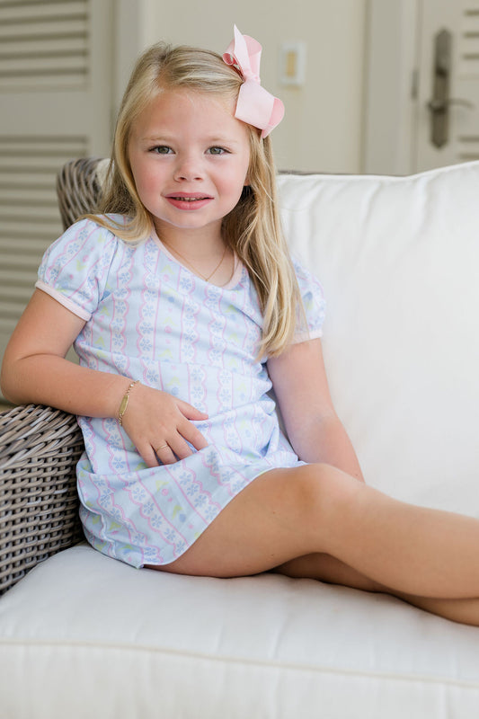 Blue Floral Scallop Knit Play Dress