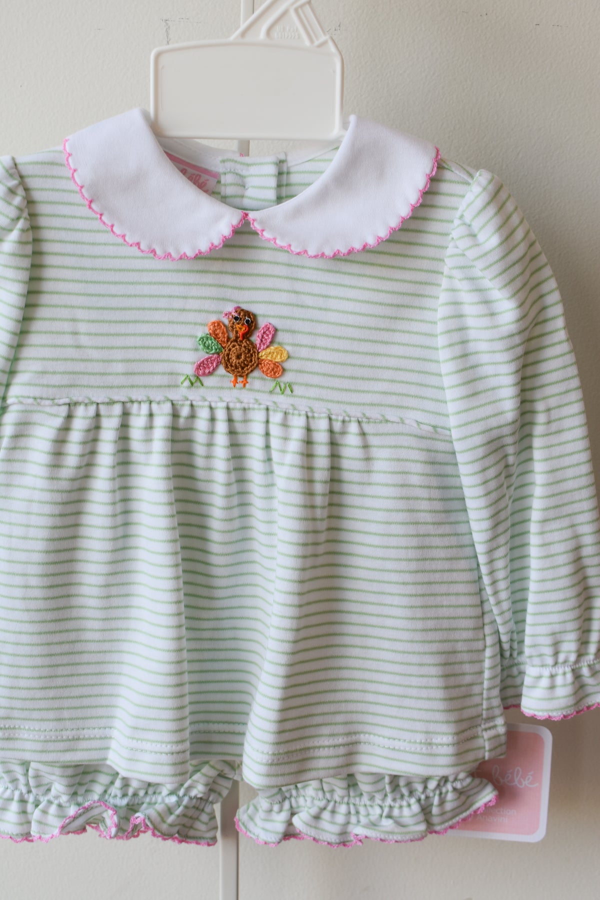 Girly Gobble Green Stripe Knit Bloomer Set