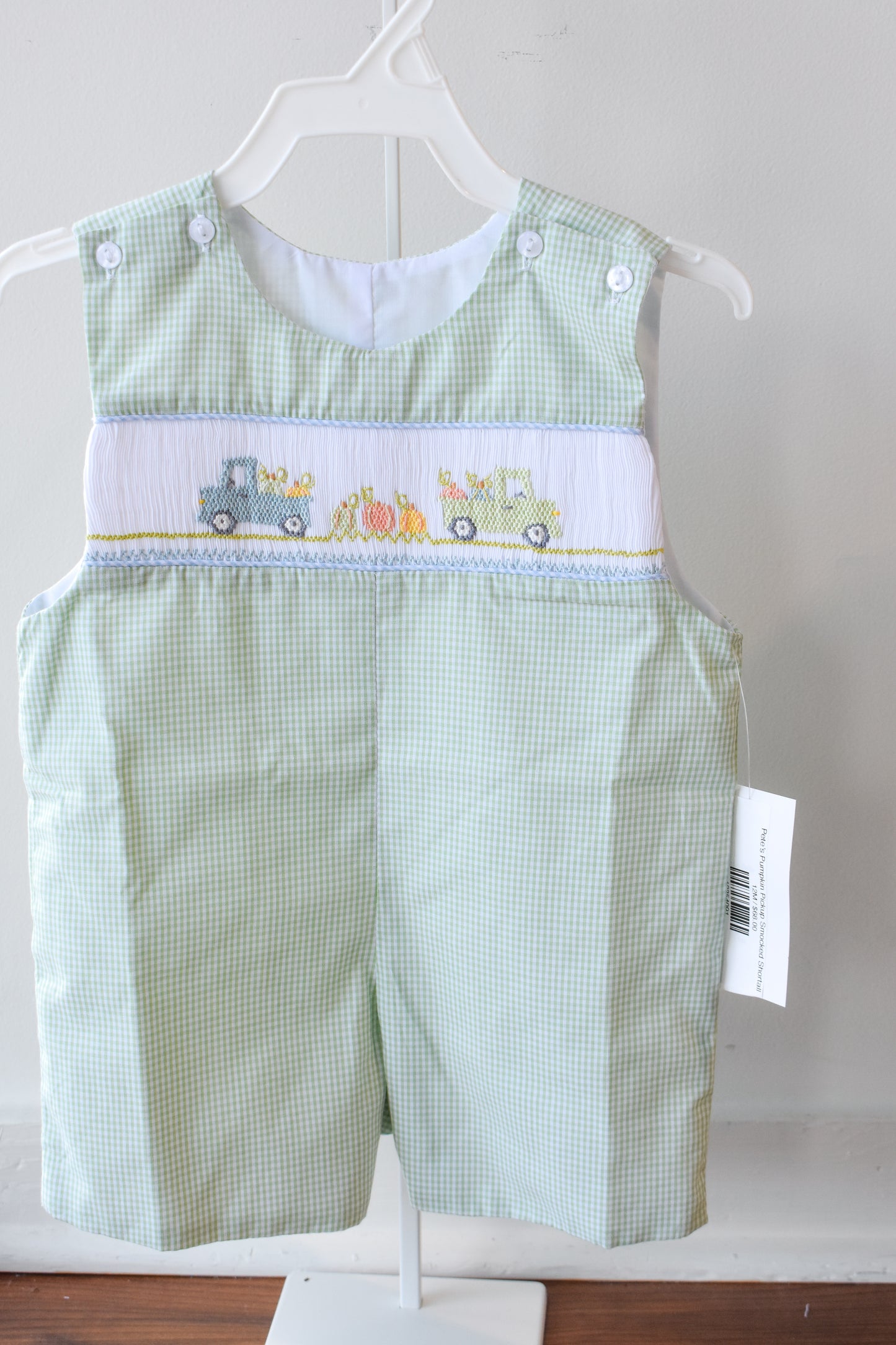 Pete’s Pumpkin Pickup Smocked Shortall