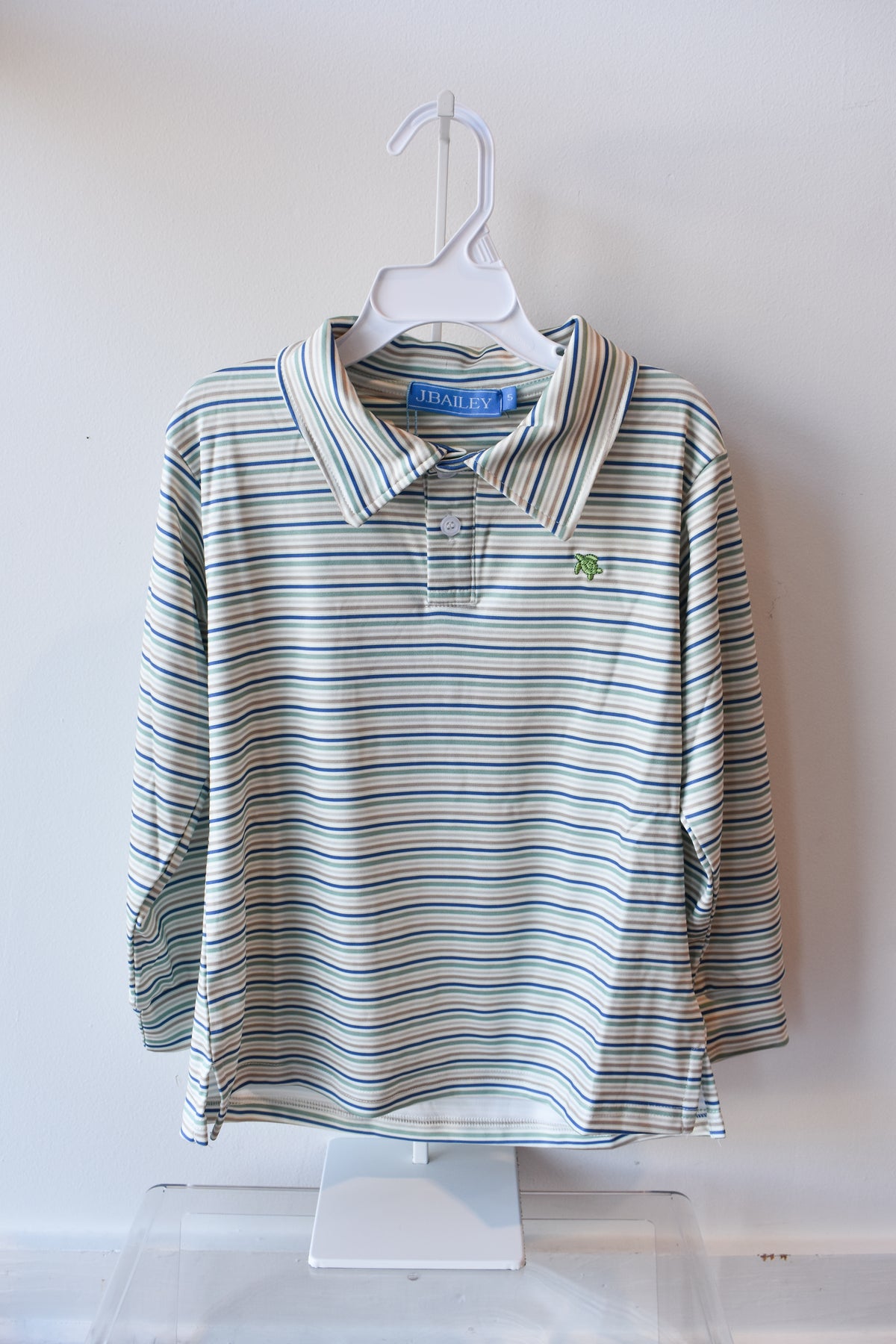 Long Sleeve Performance Polo-Olive Stripe