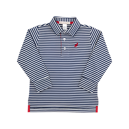 Long Sleeve Prim and Proper Polo-Navy Stripe
