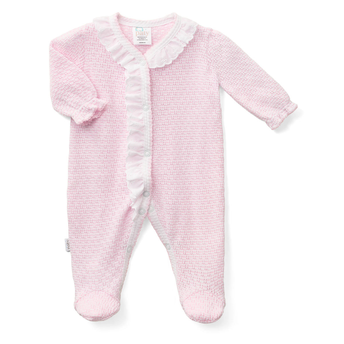 Paty Pink Solid Eyelet Trim Footie