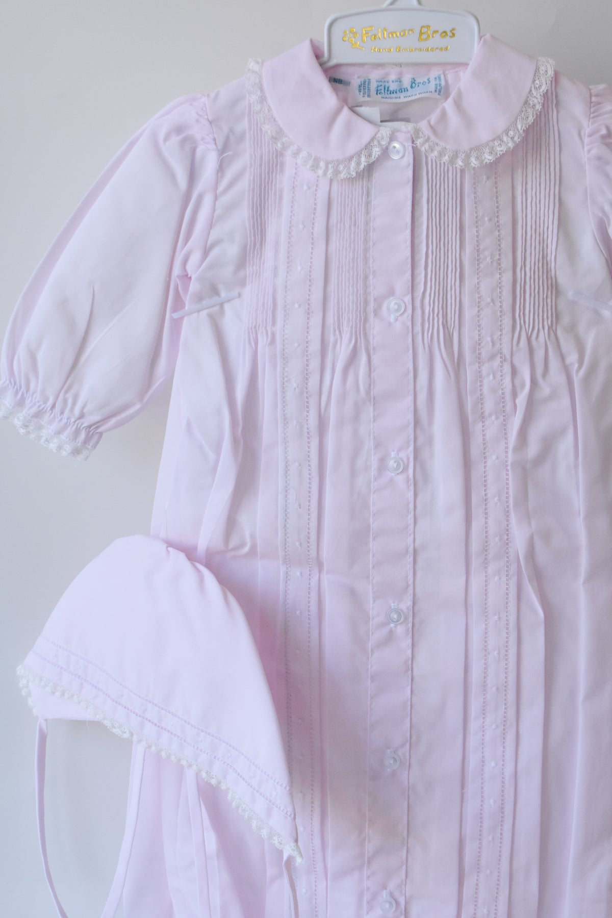 Girl's Pintuck and Lace "Take Me Home" Gown/Bonnet Set