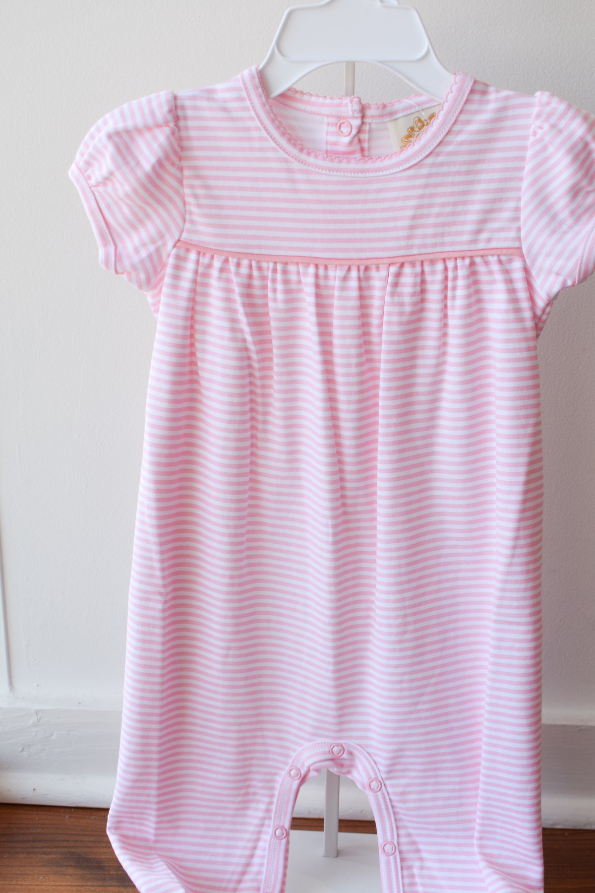 Short Sleeve Ramona Ruffle Romper-Sandpearl Stripe