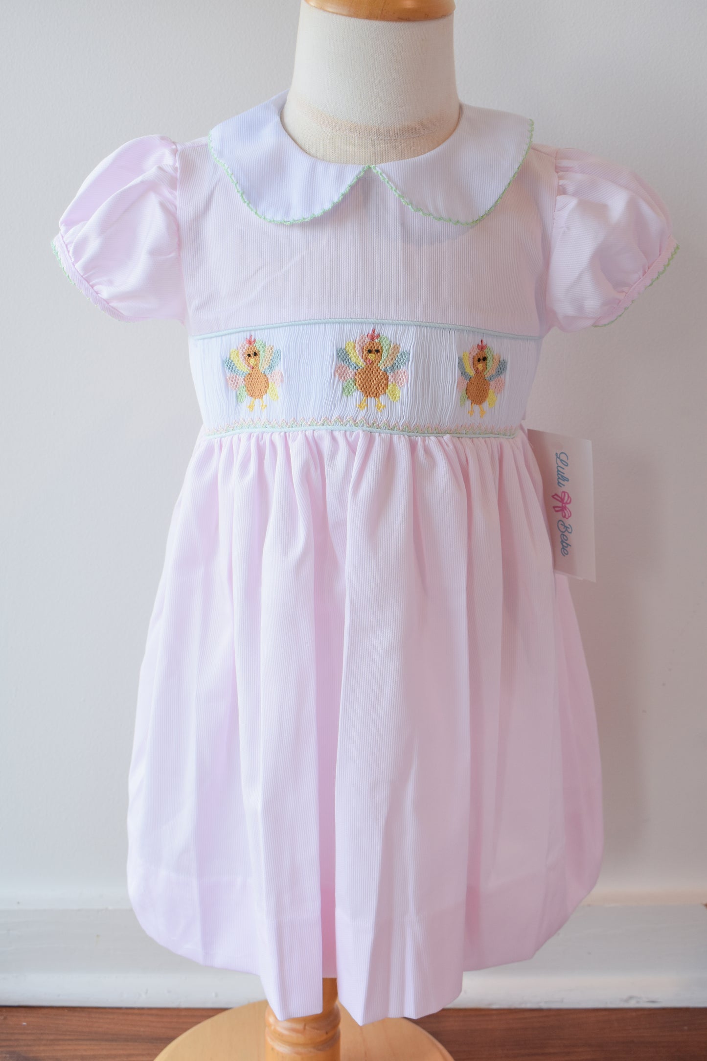 Rose's Colorful Turkeys Smocked Collared Dress