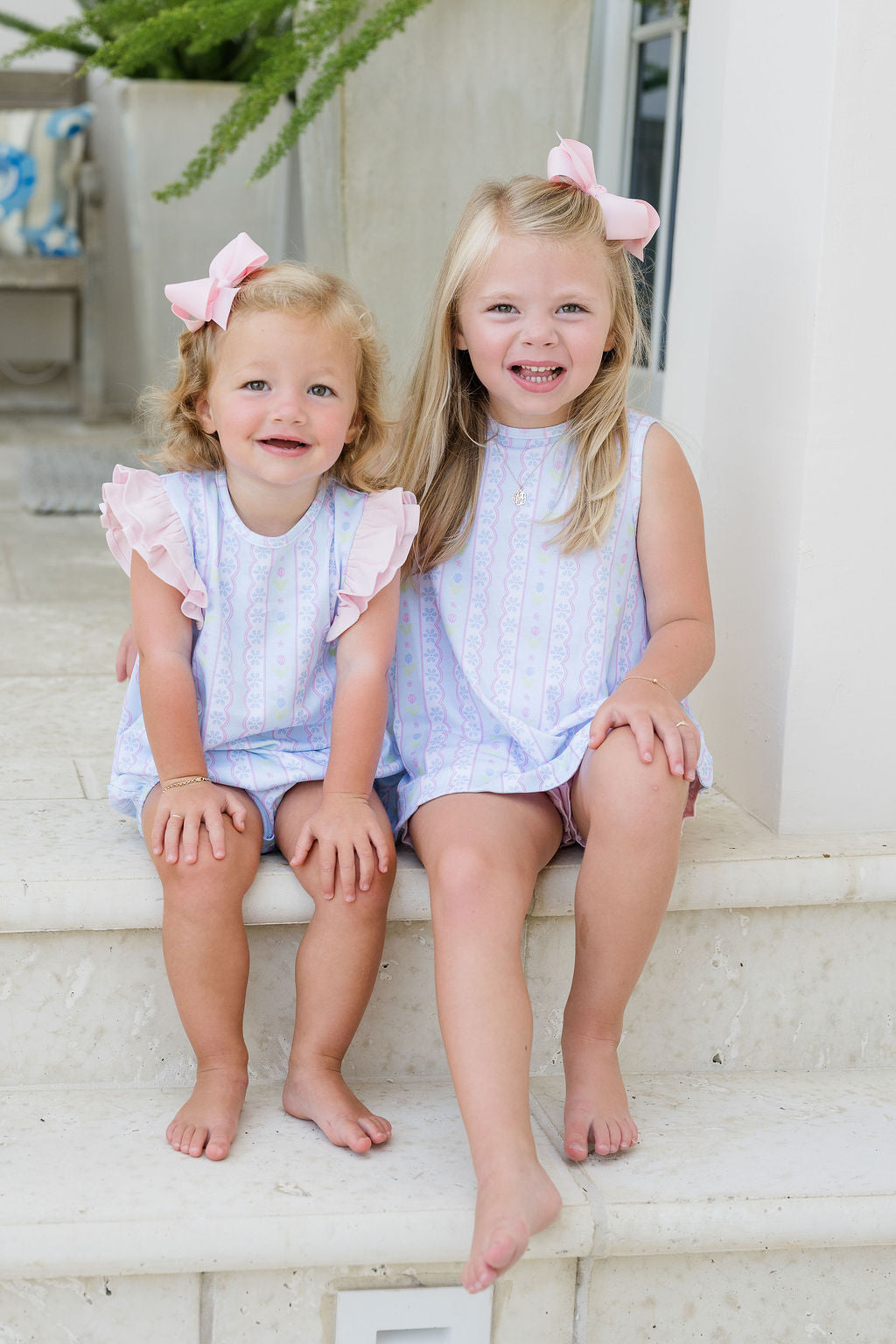 Blue Floral Scallop Knit Blake Bubble