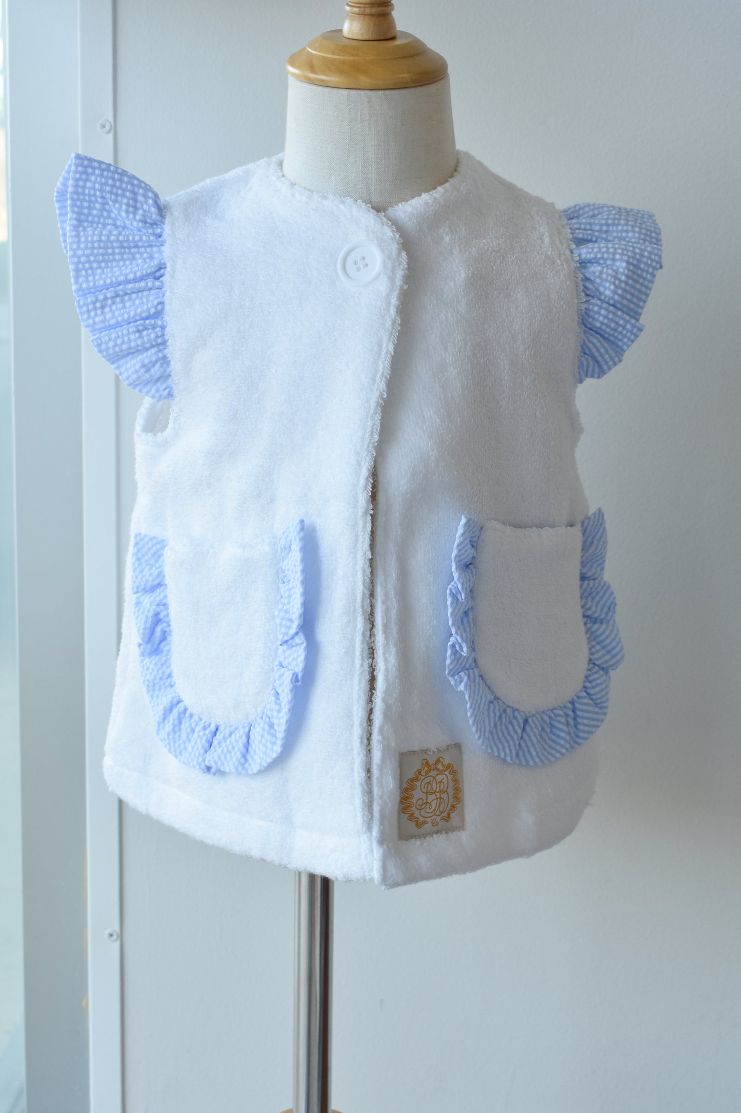 Callie Cover Up-White Terrycloth/Breakers Blue Seersucker