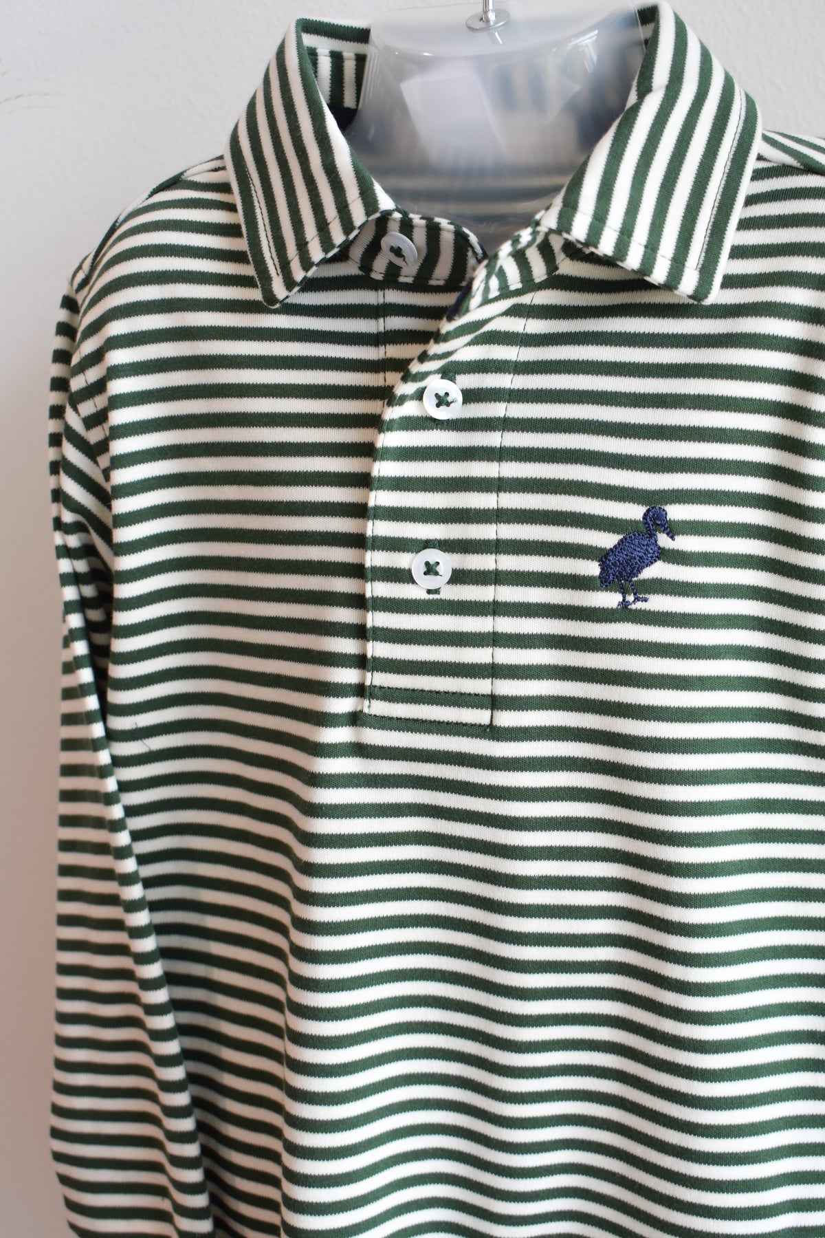 Prim and Proper Polo LS-Grier Green/Palmetto Pearl Stripe