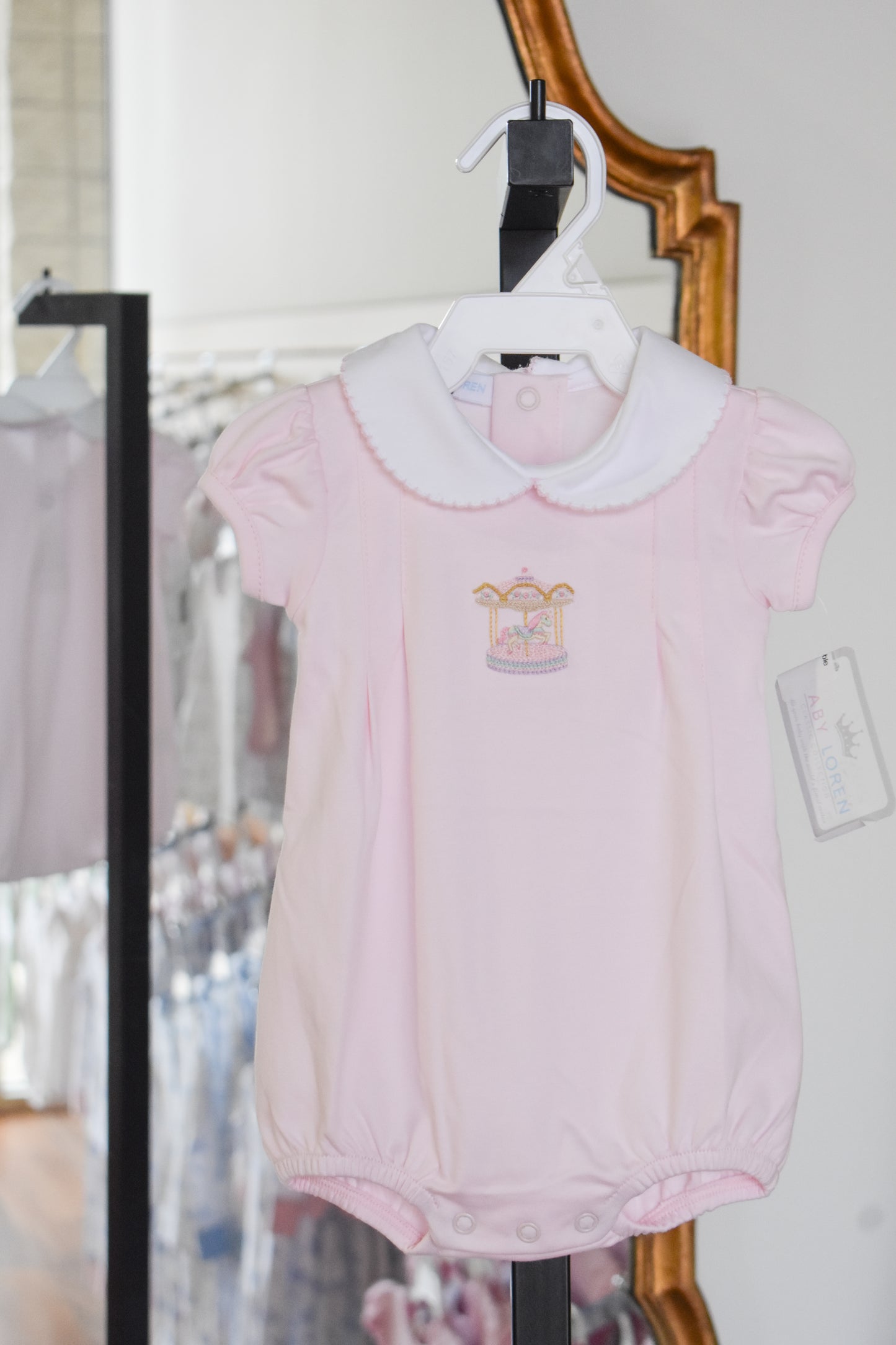 Pink Carousel Hand Embroidered Pima Bubble
