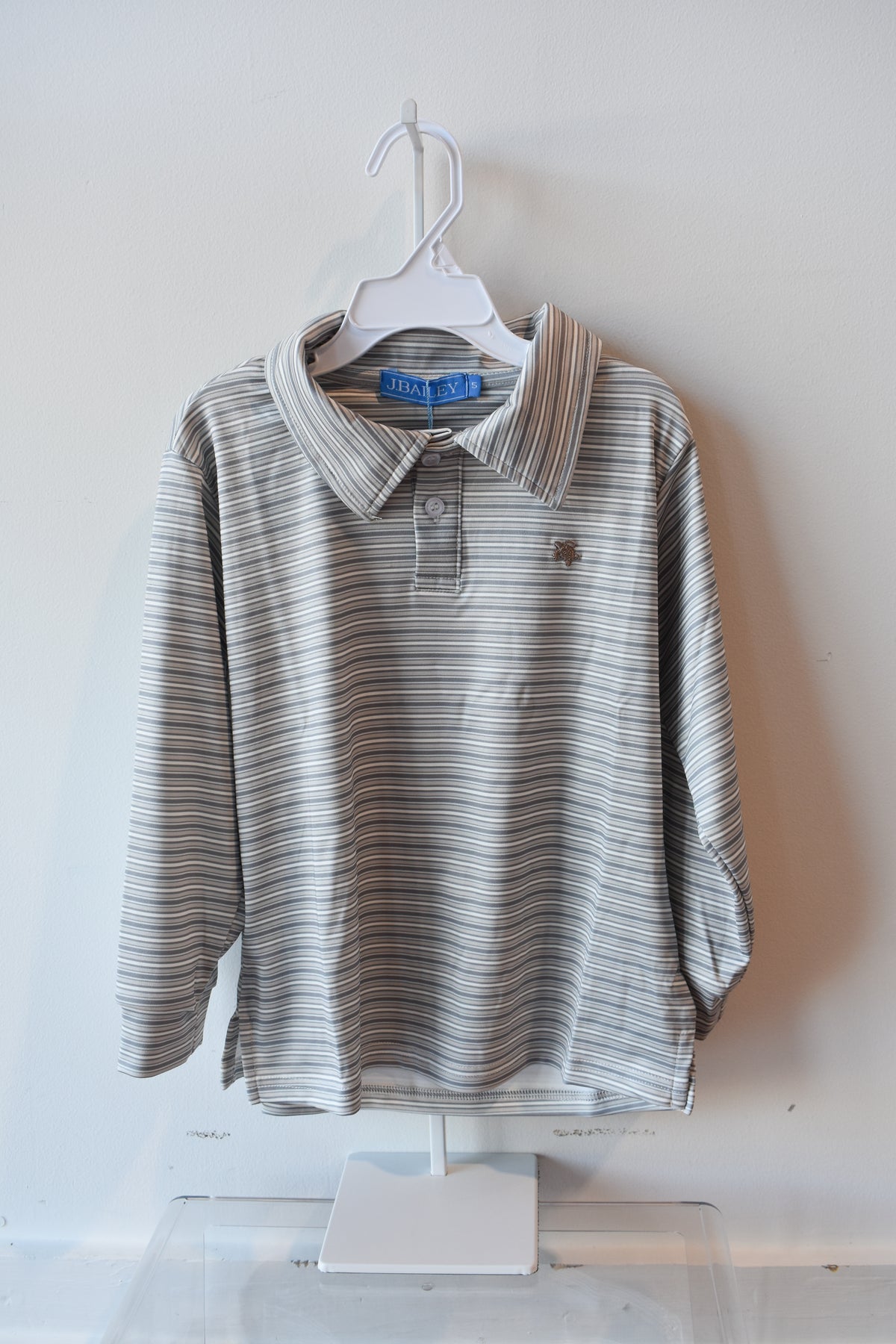 Long Sleeve Performance Polo-Grey Stripe