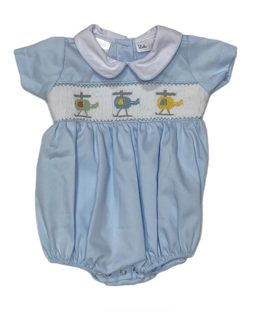 Noah Bubble Smocked Blue W/ Airplane