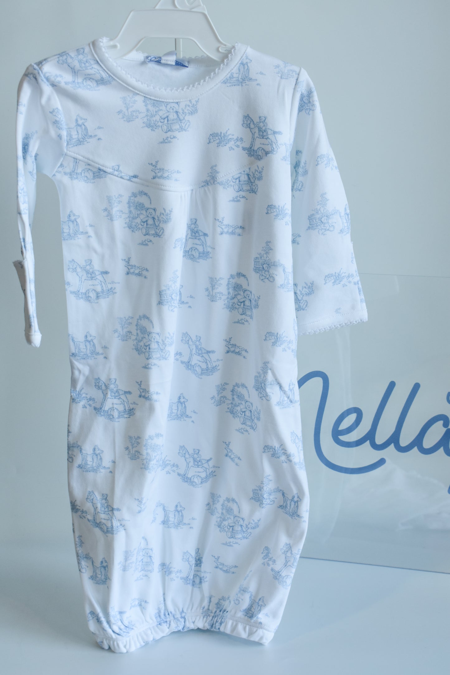 Classic Blue Toile Baby Gown