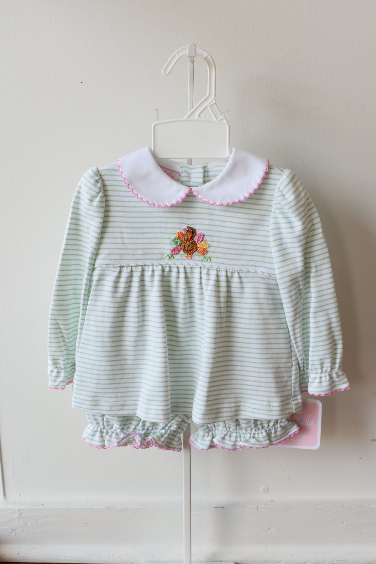 Girly Gobble Green Stripe Knit Bloomer Set
