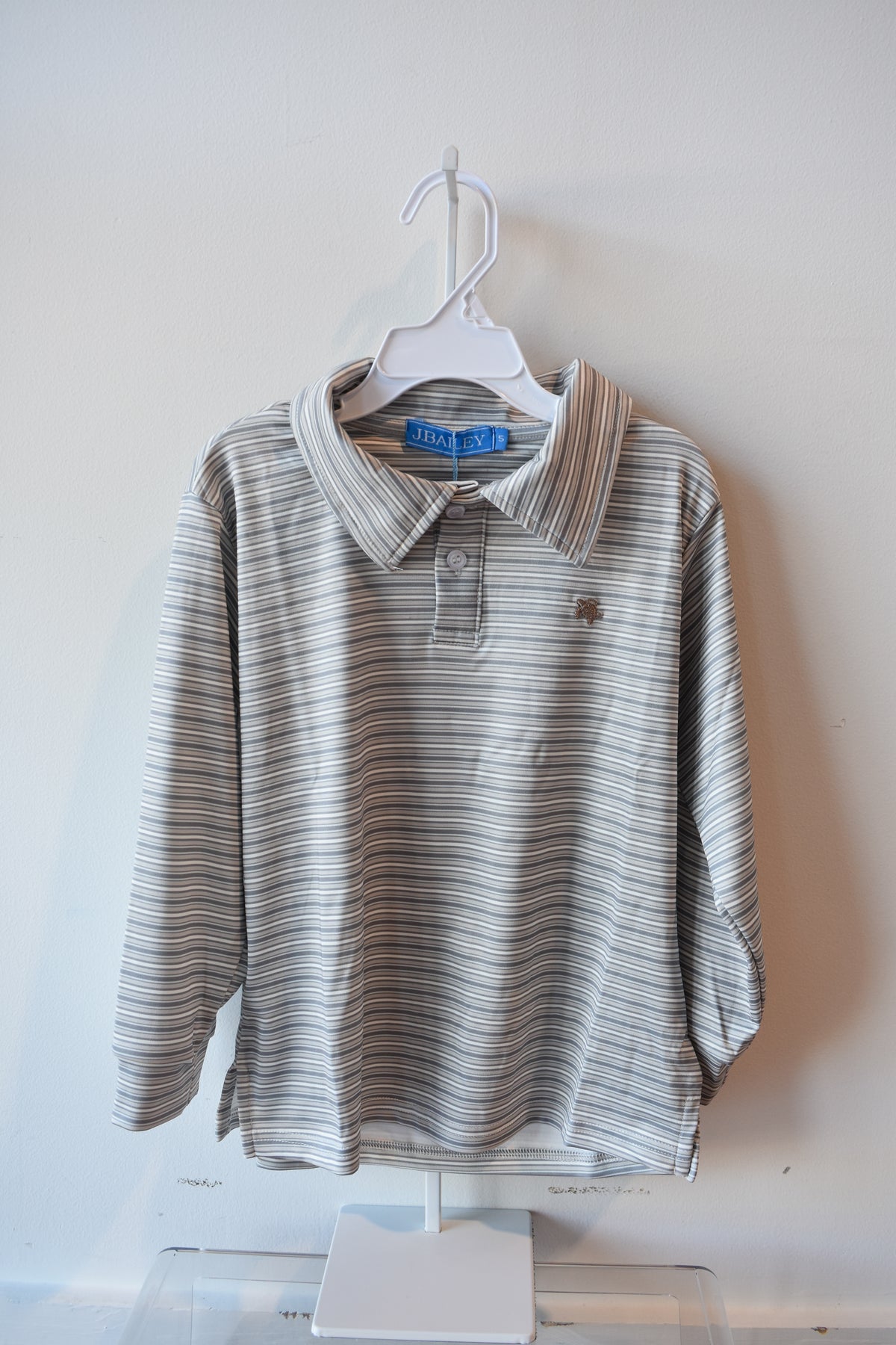 Long Sleeve Performance Polo-Grey Stripe