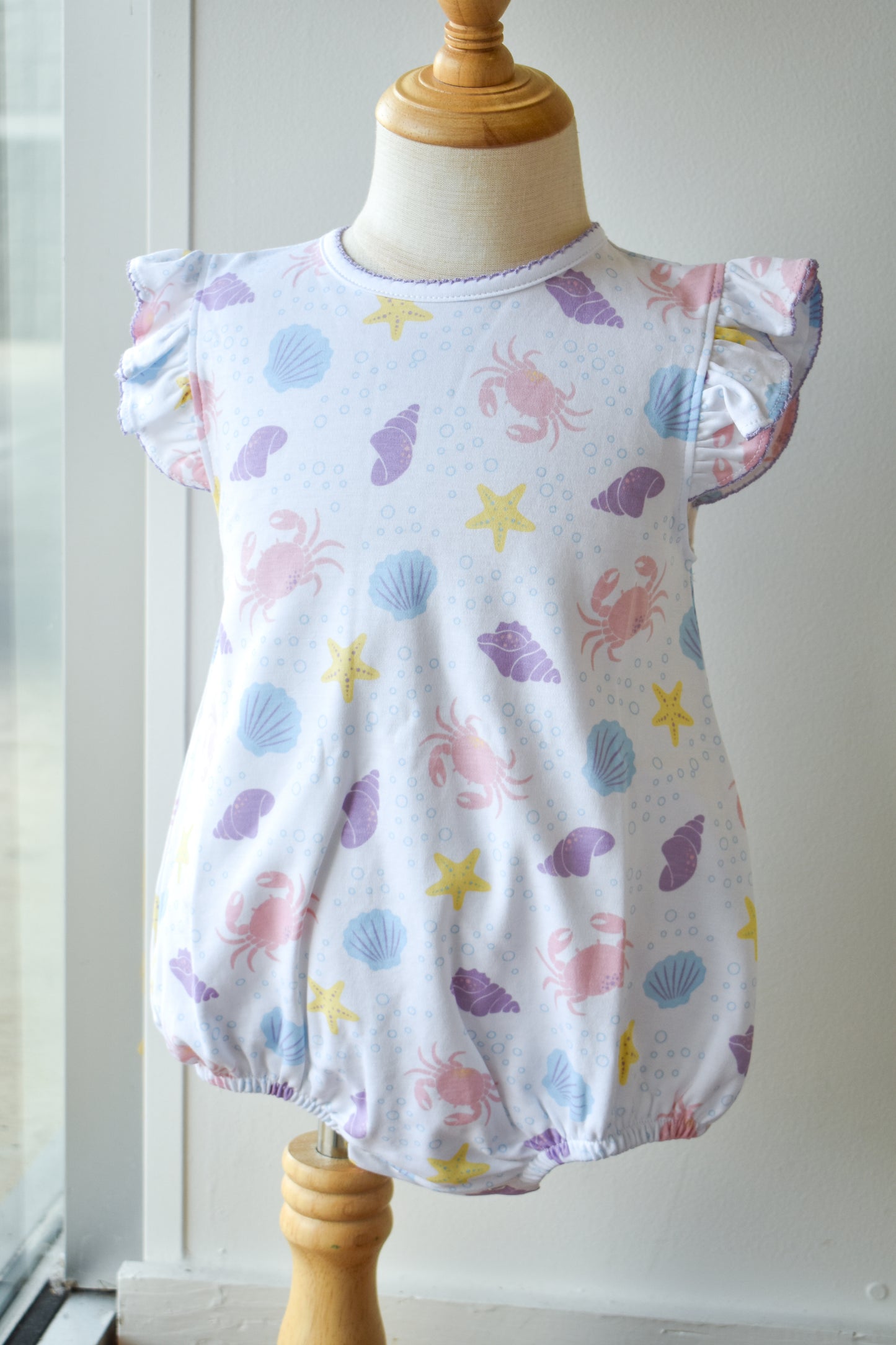 Printed Angel Sleeve Knit Bubble-Seashells