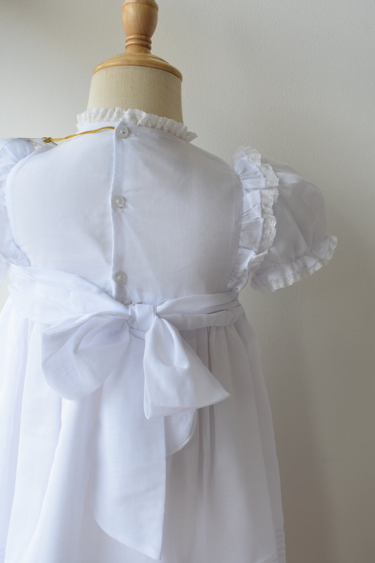 White Voile & Lace Wedding Dress-Tea Length