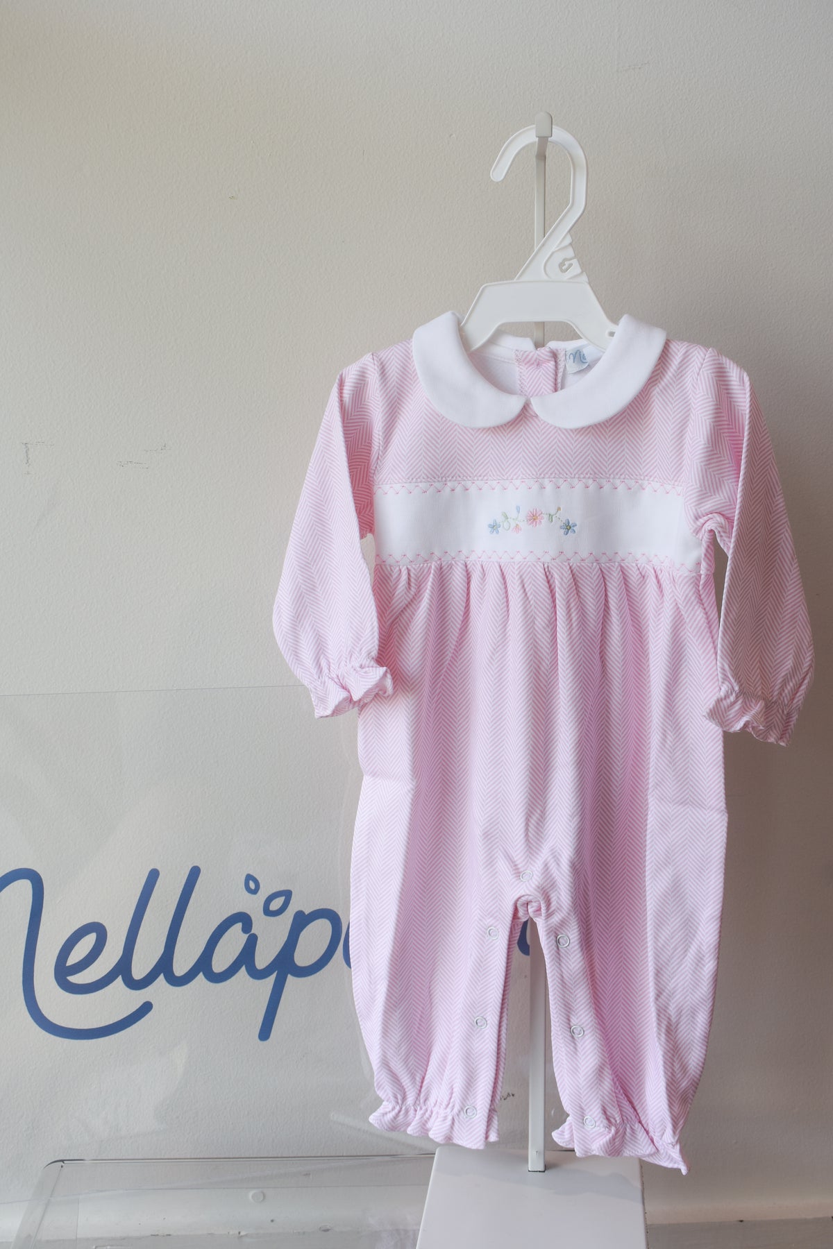 Pink Herringbone Floral Embroidered Playsuit