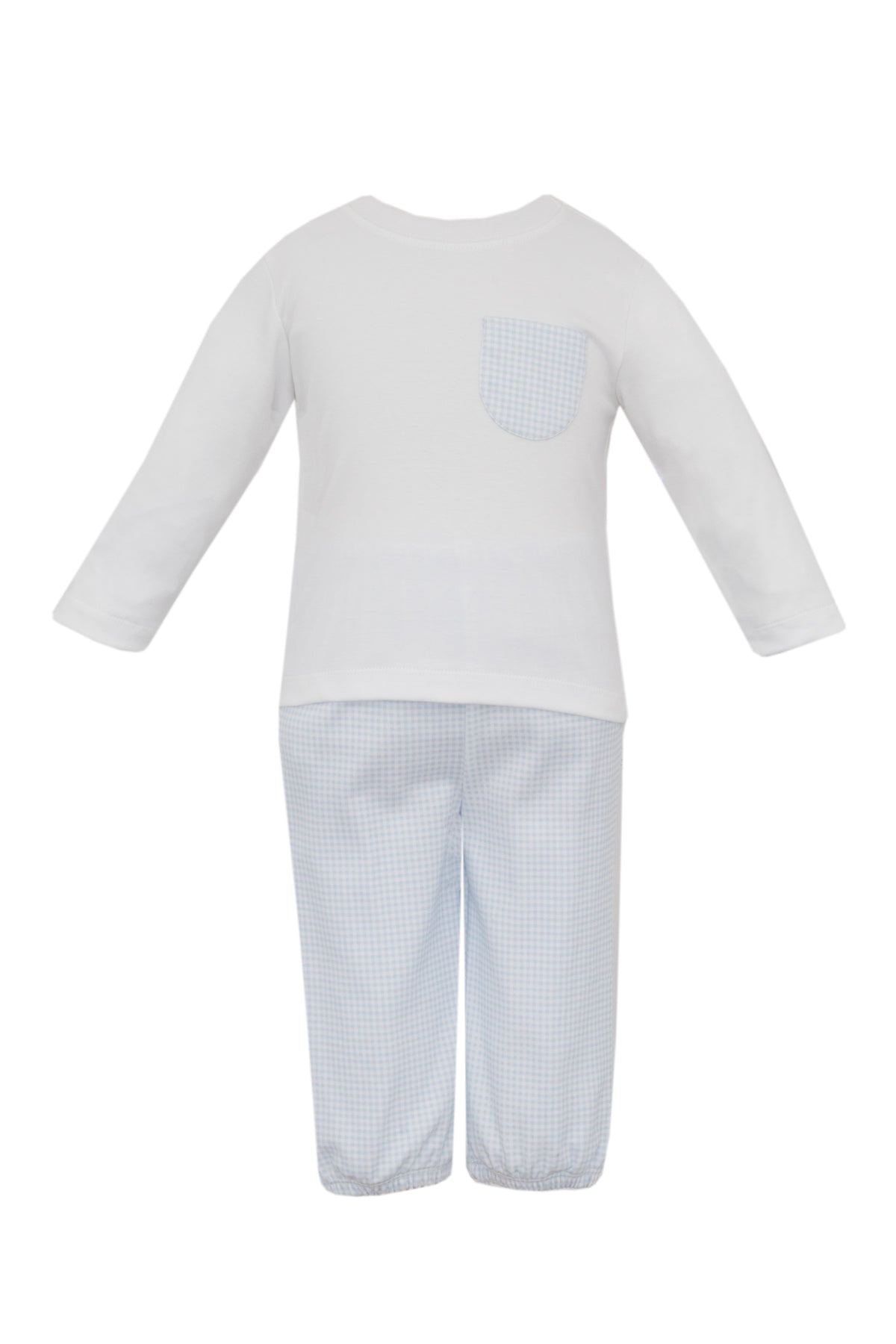 Bebe Blue Gingham Knit Pocket Tee Pant Set