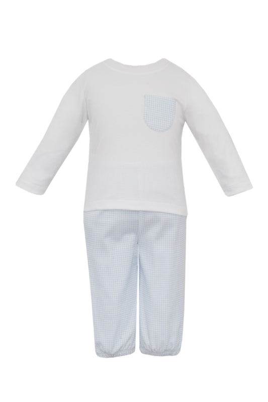 Bebe Blue Gingham Knit Pocket Tee Pant Set