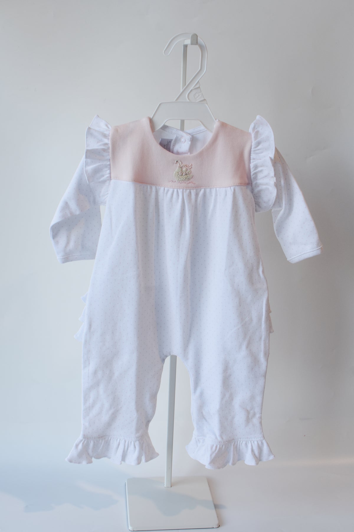 Darling Swan Pink Bitty Dot Ruffle Romper